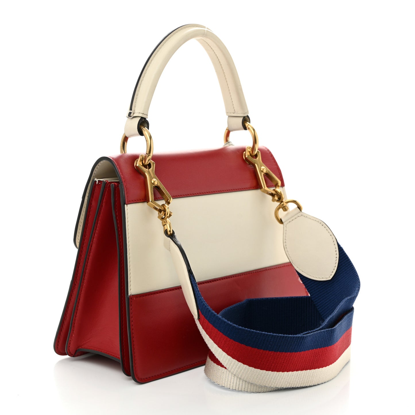 Calfskin Sylvie Web Small Queen Margaret Top Handle Bag Hibiscus Red Mystic White
