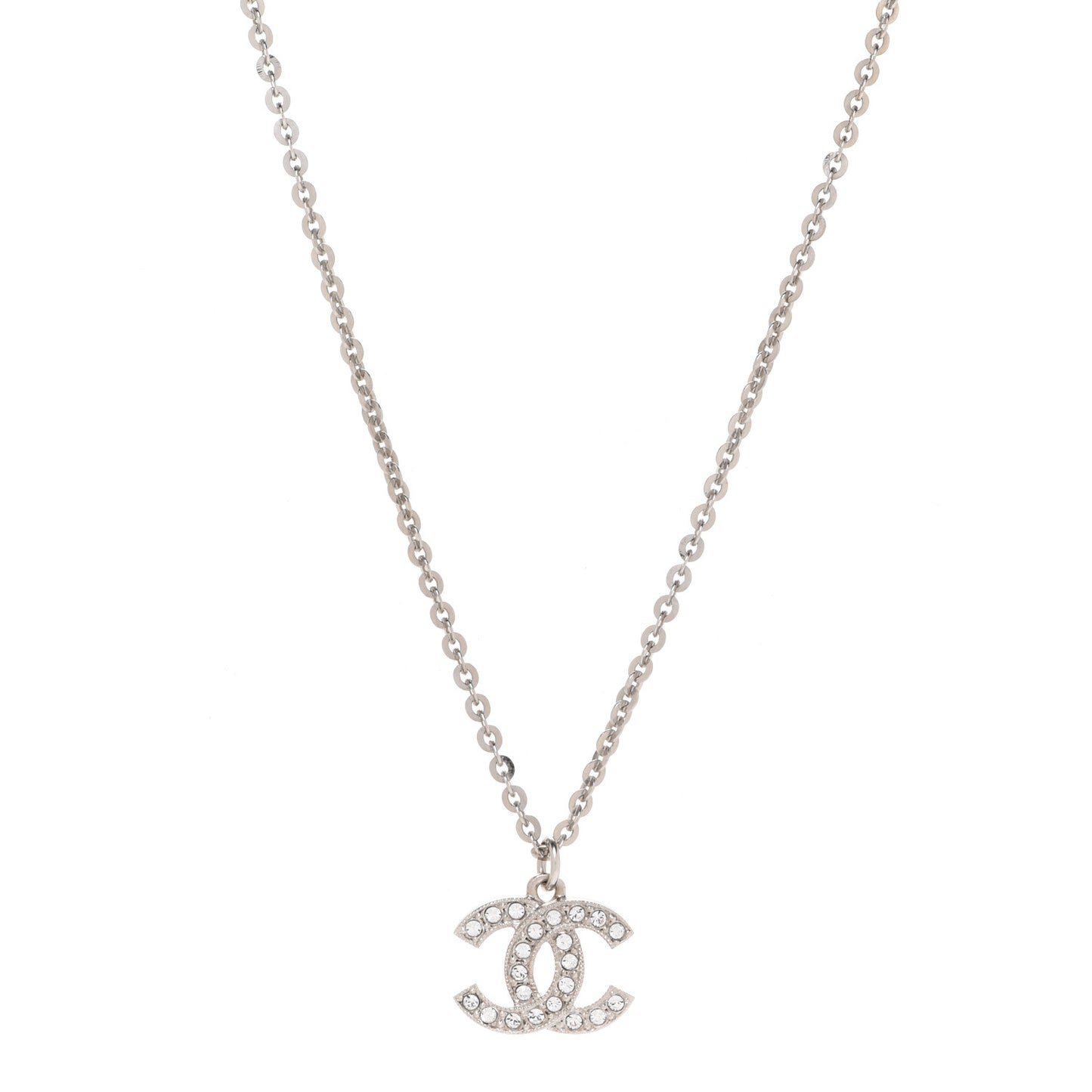 Crystal Pearl CC Pendant Necklace Silver Black