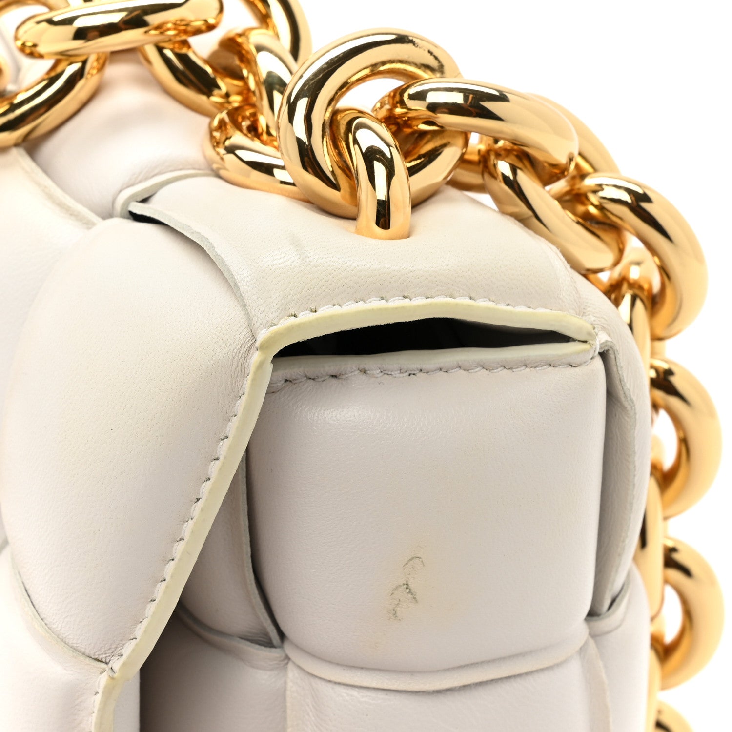 Bottega Veneta Lambskin Maxi Intreccio Padded Chain Cassette Crossbody Bag White 13 of 15