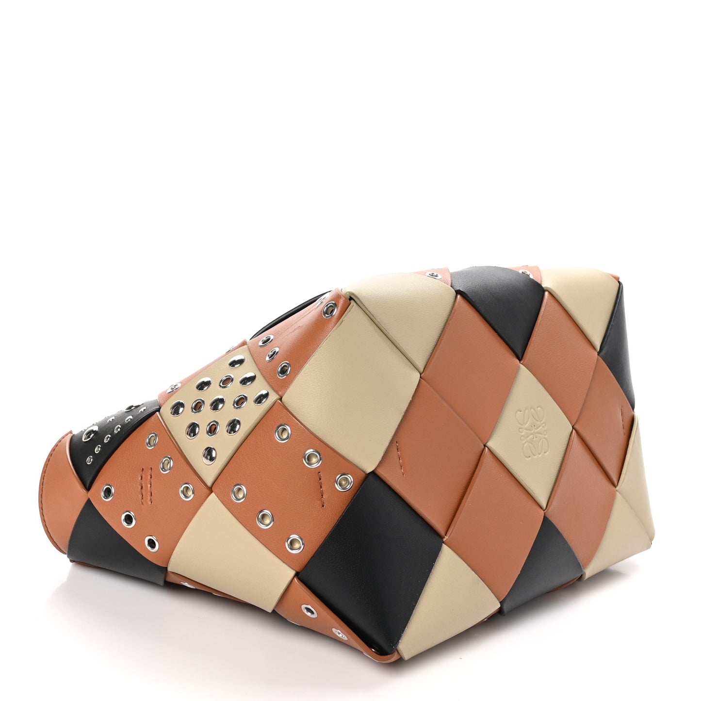 Calfskin Woven Studded Basket Surplus Bag Multicolor