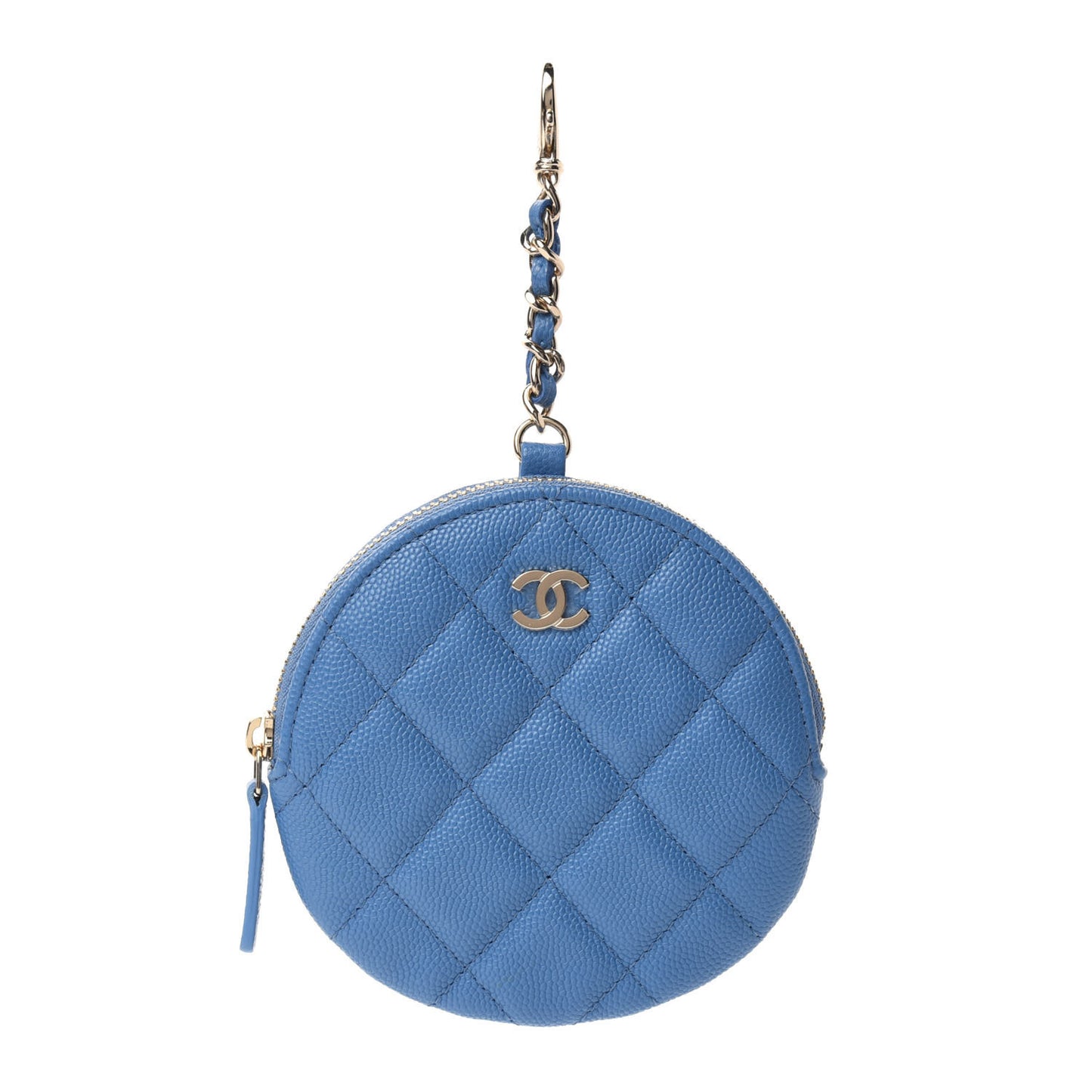 Caviar Quilted Round Clip On Coin Purse Blue