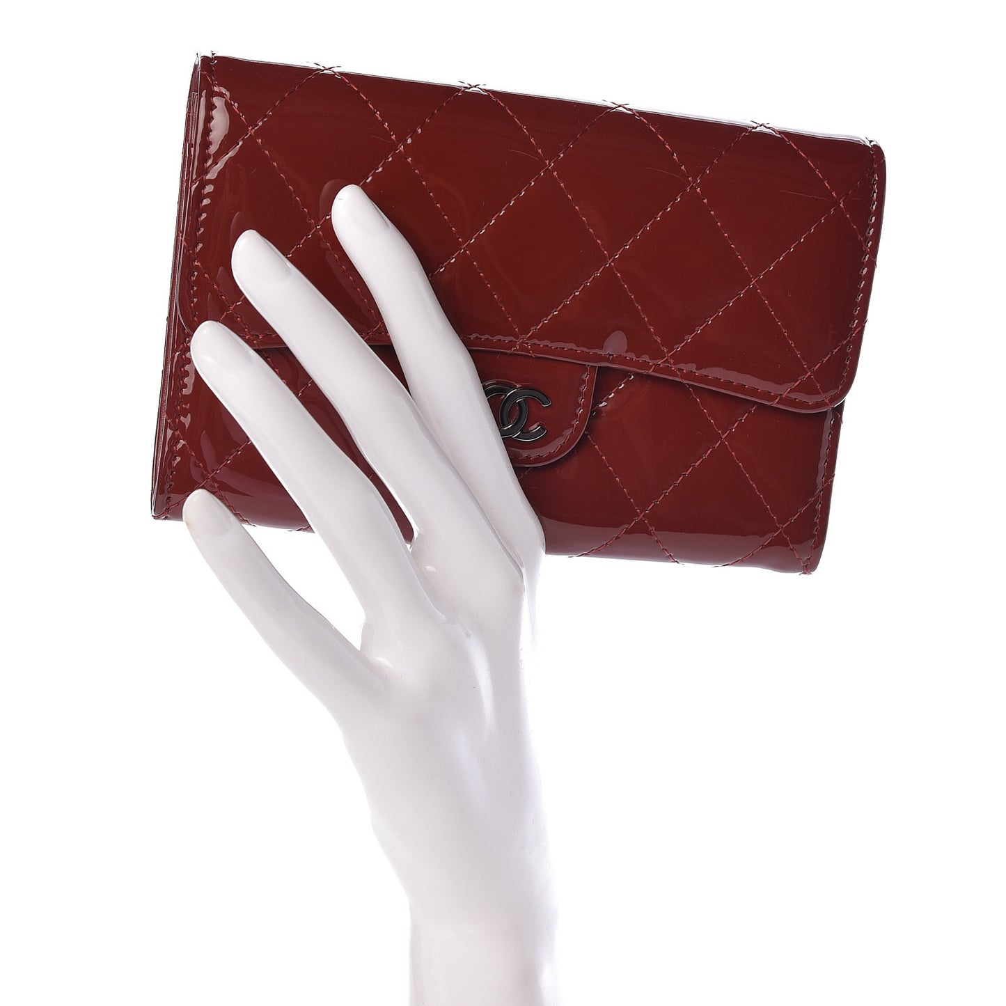Patent Calfskin Quilted Small Flap Wallet Dark Red