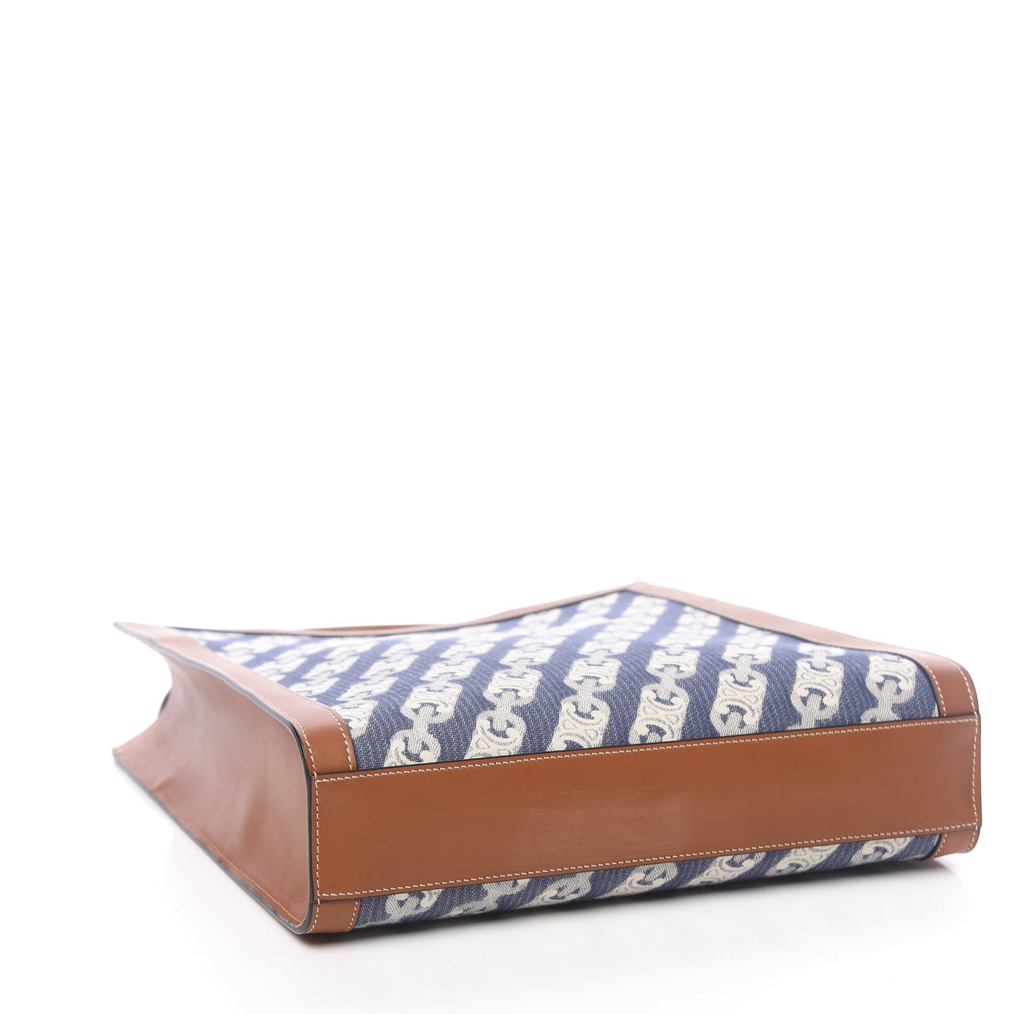 Maillon Triomphe Canvas Calfskin Small Vertical Cabas Navy Tan