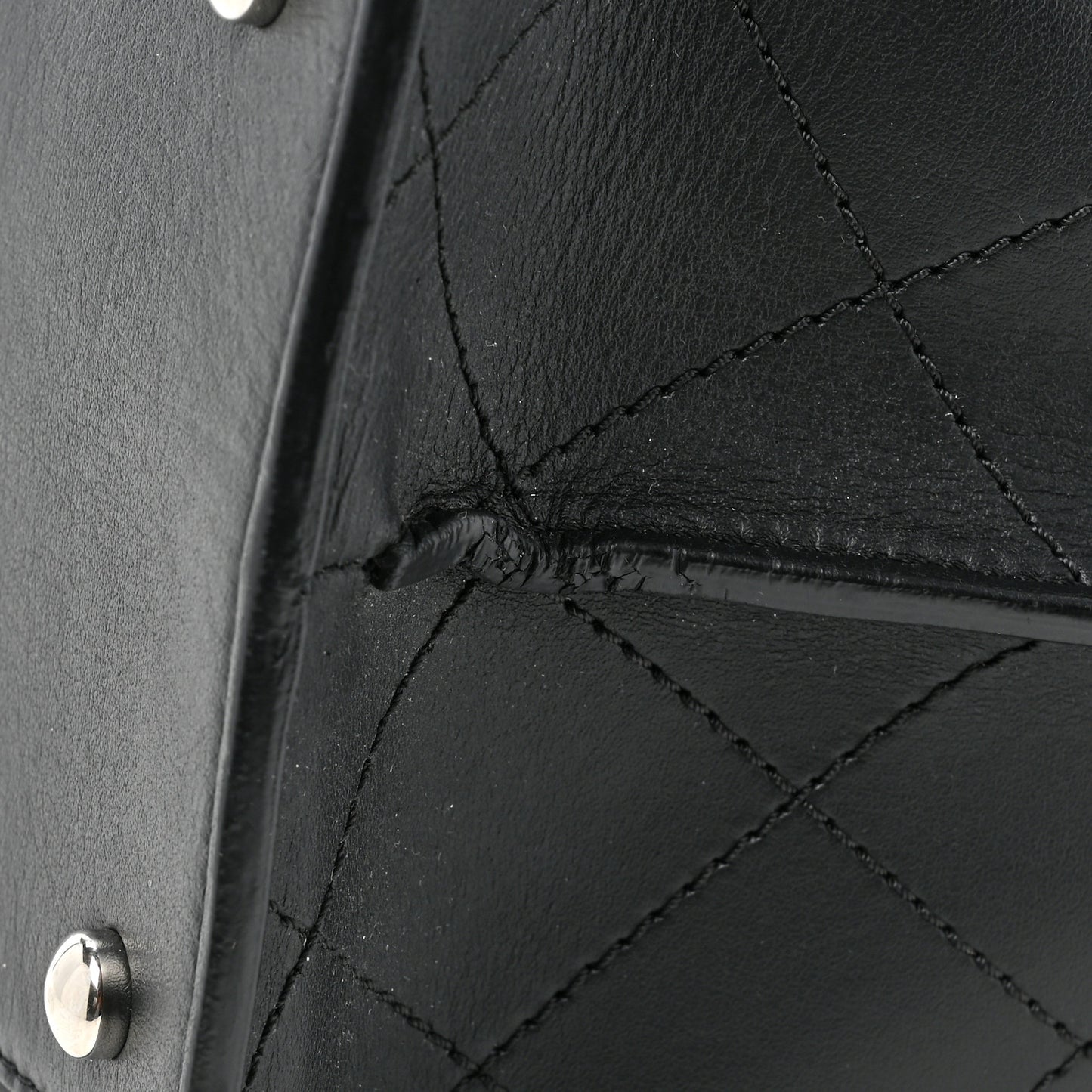 Calfskin Stitched Shopping Tote Black