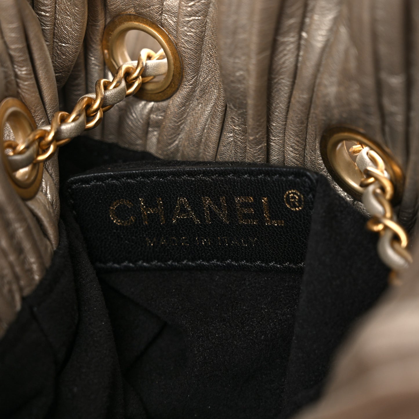 Iridescent Crumpled Calfskin Small Coco Pleats Backpack Gold