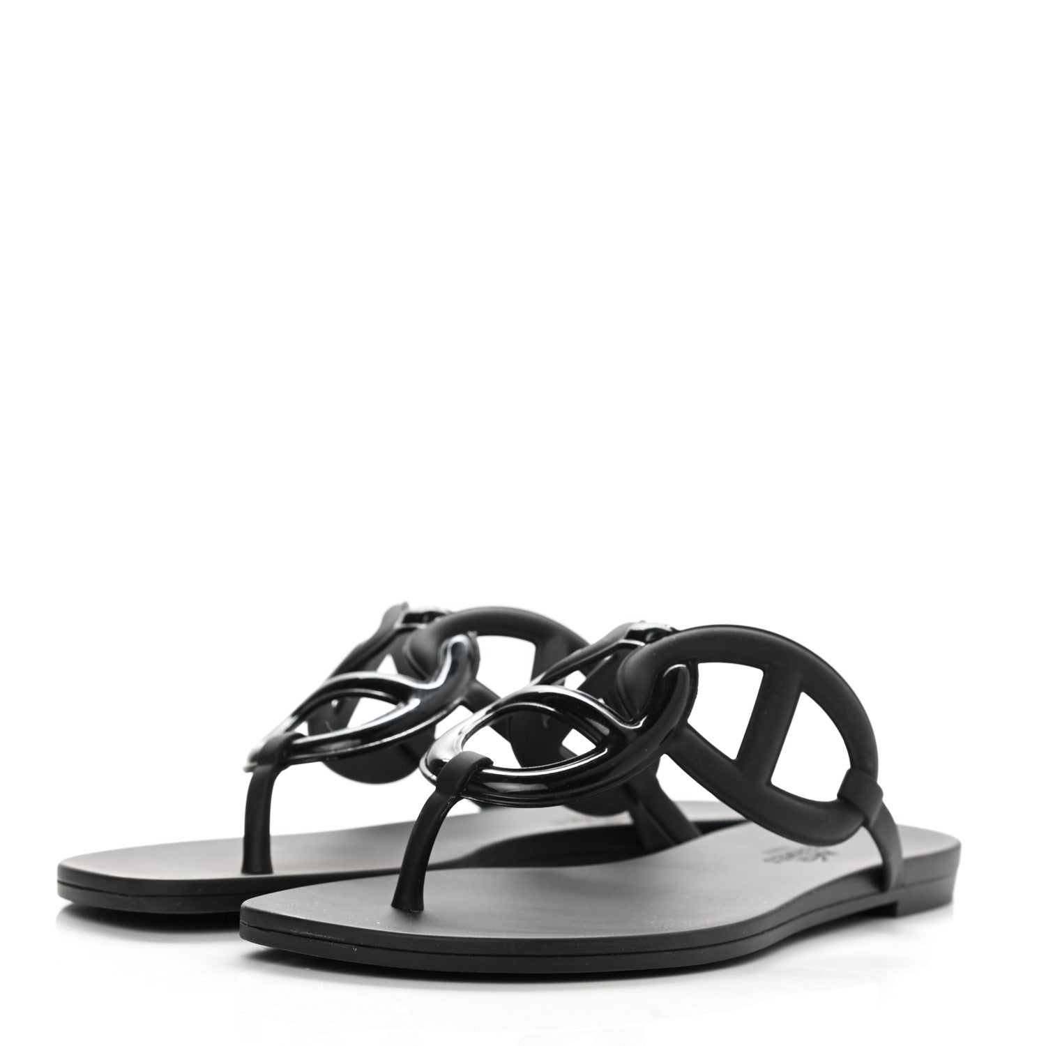 Hermes Rubber Womens Egerie Sandals 37 Black 3 of 9