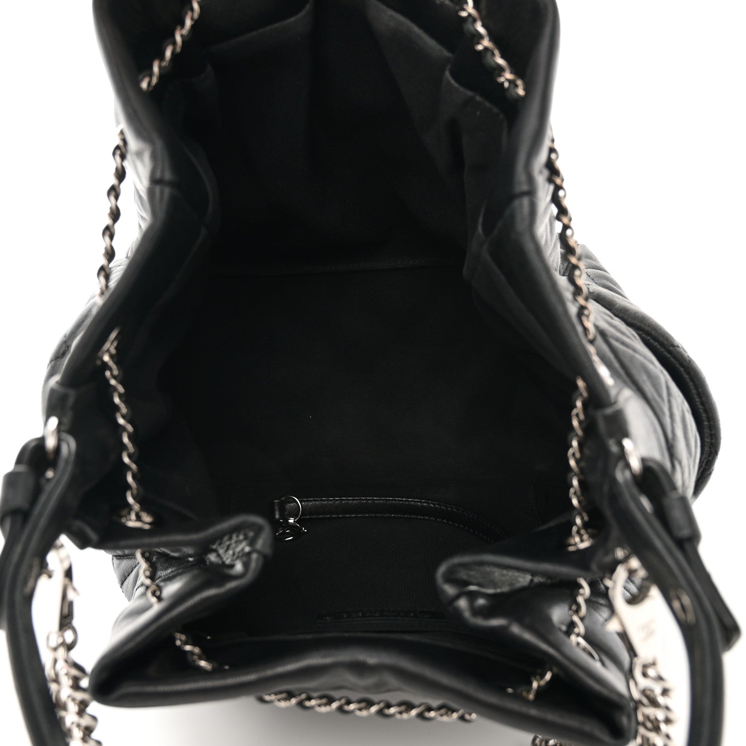 Chanel Lambskin Quilted CC Chain Bucket Drawstring Bag Black 5 of 11