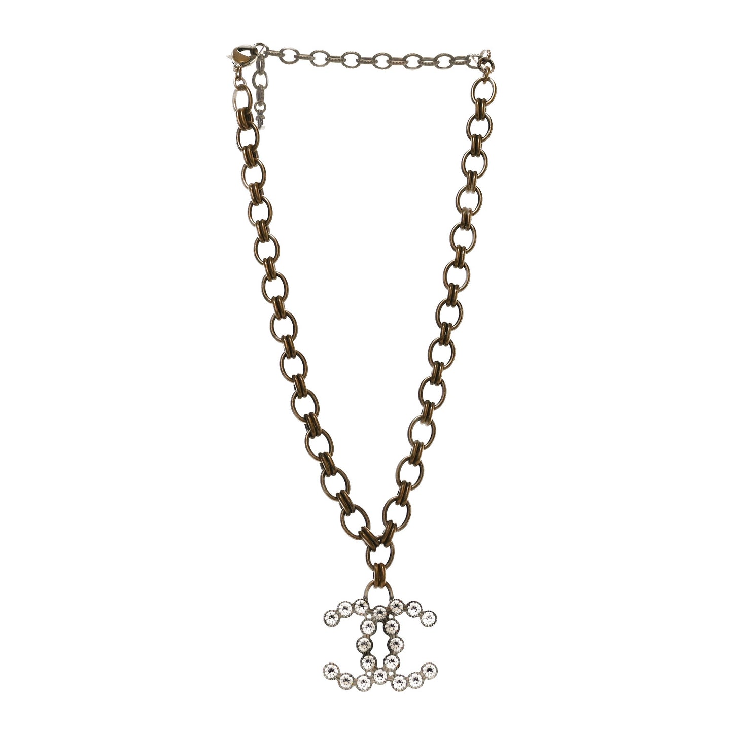 Crystal Chain Link CC Necklace Gold