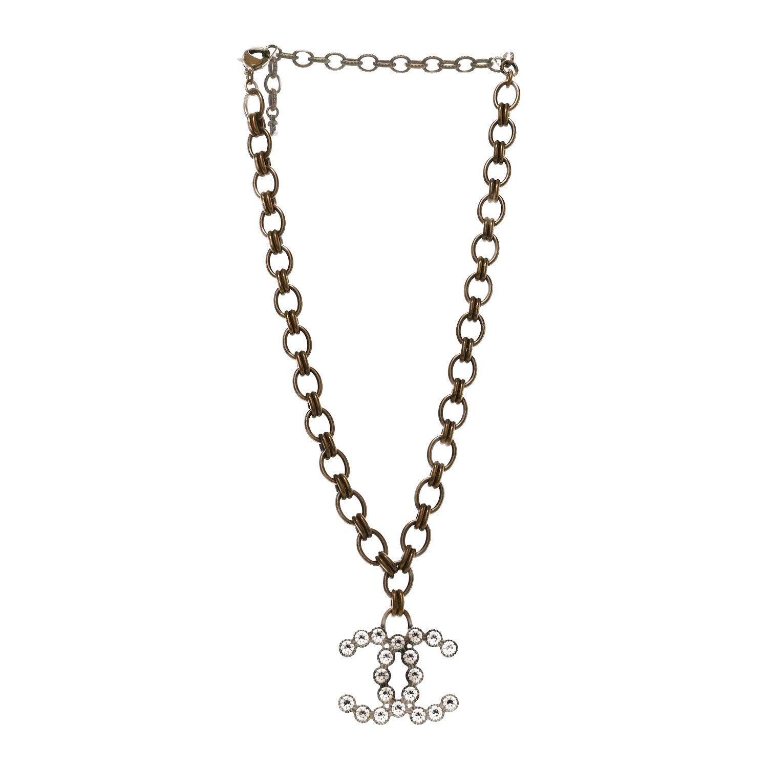 Chanel Crystal Chain Link CC Necklace Gold 3 of 5