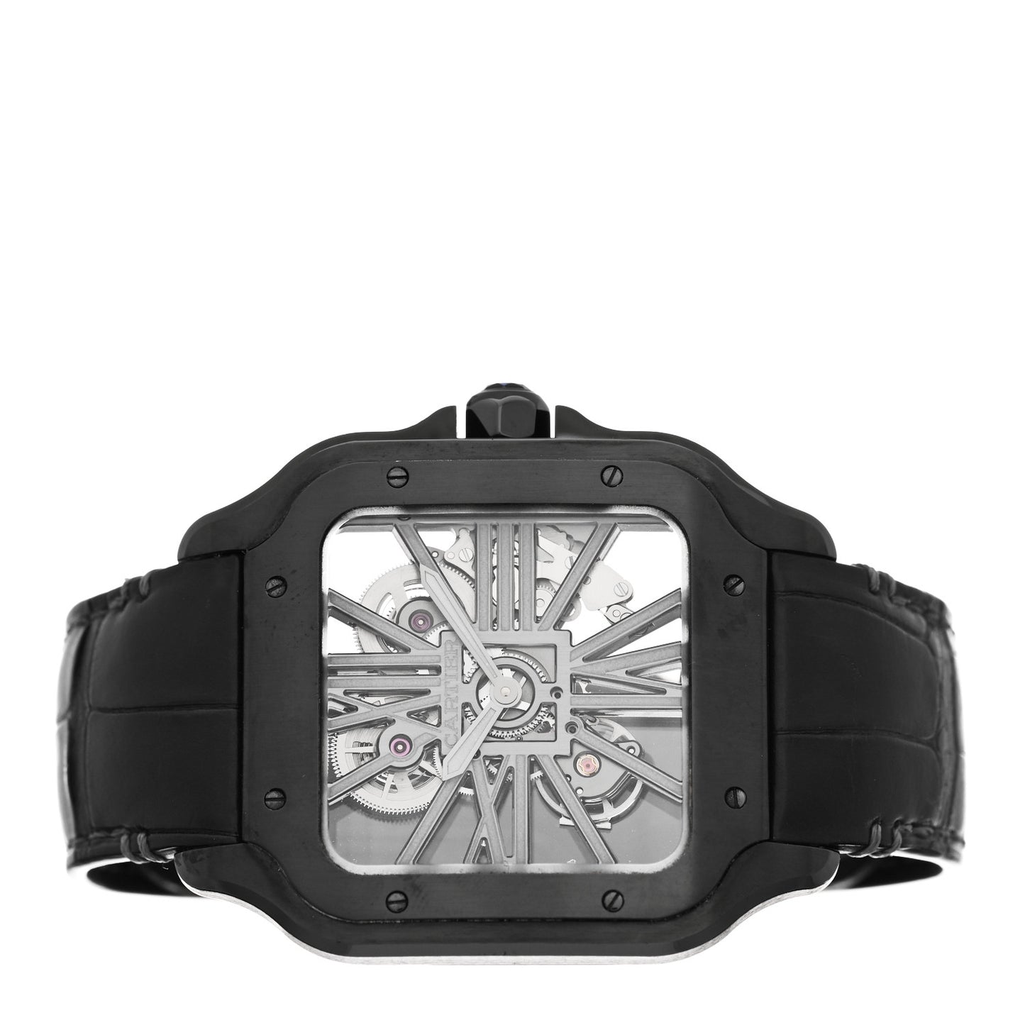 ADLC Stainless Steel Alligator 39.8mm Santos De Cartier Skeleton Manual Winding Watch Black