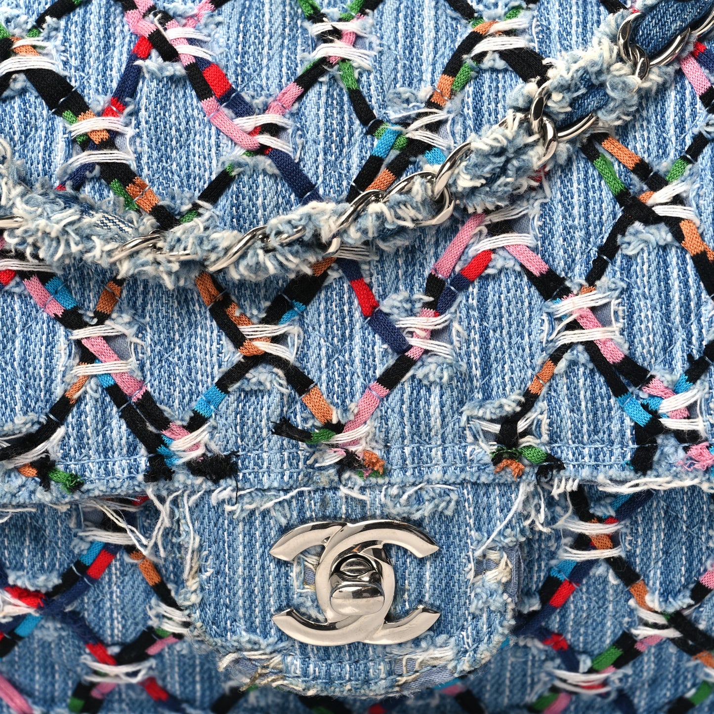 Woven Denim Medium Flap Multicolor