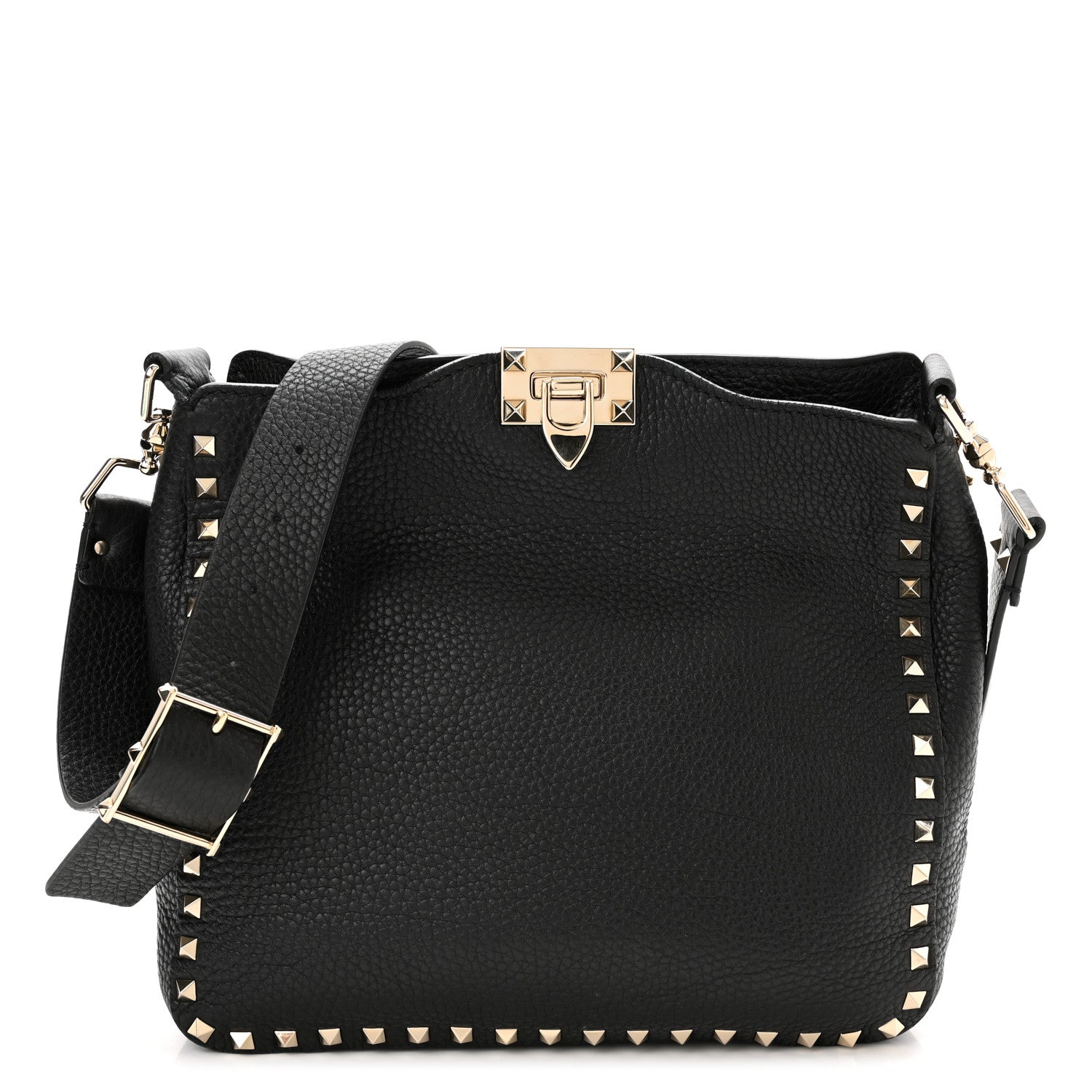 Valentino Garavani Pebbled Calfskin Small Rockstud Flip-Lock Messenger Bag Black 1 of 8
