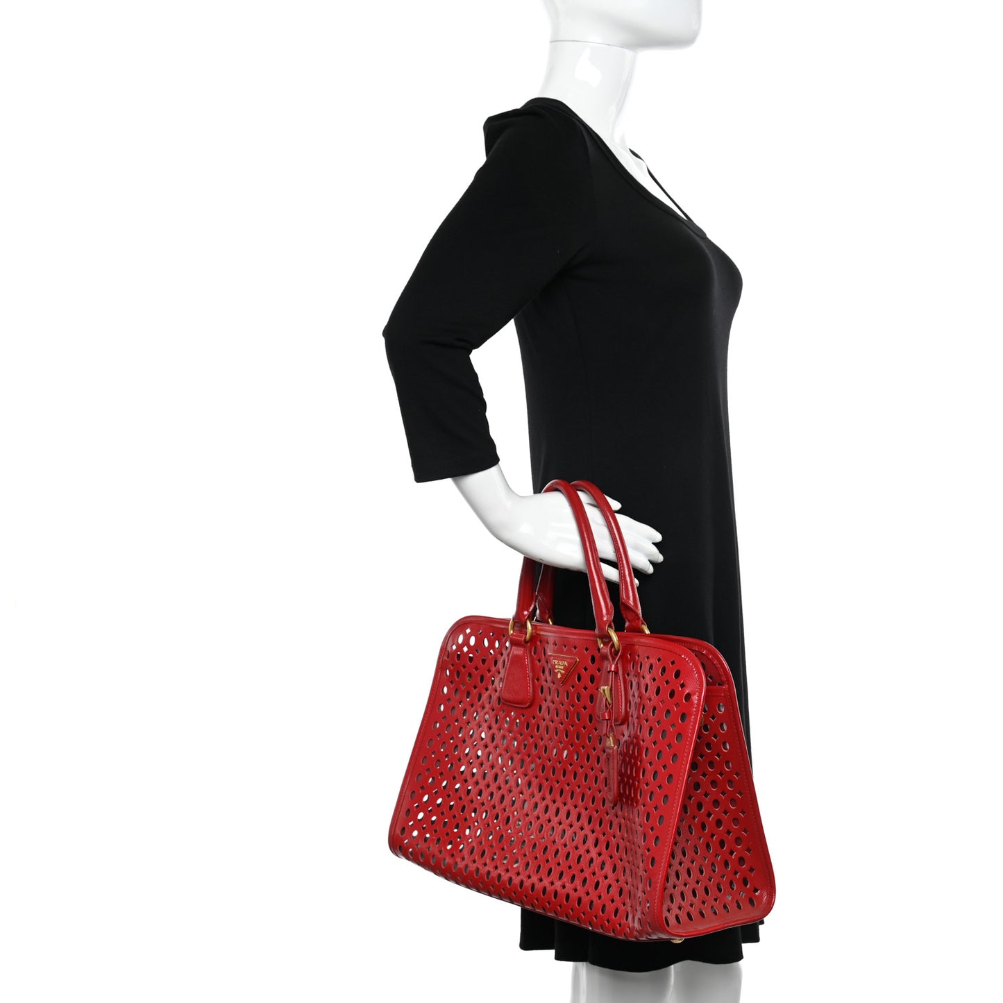 Saffiano Perforated Tote Red
