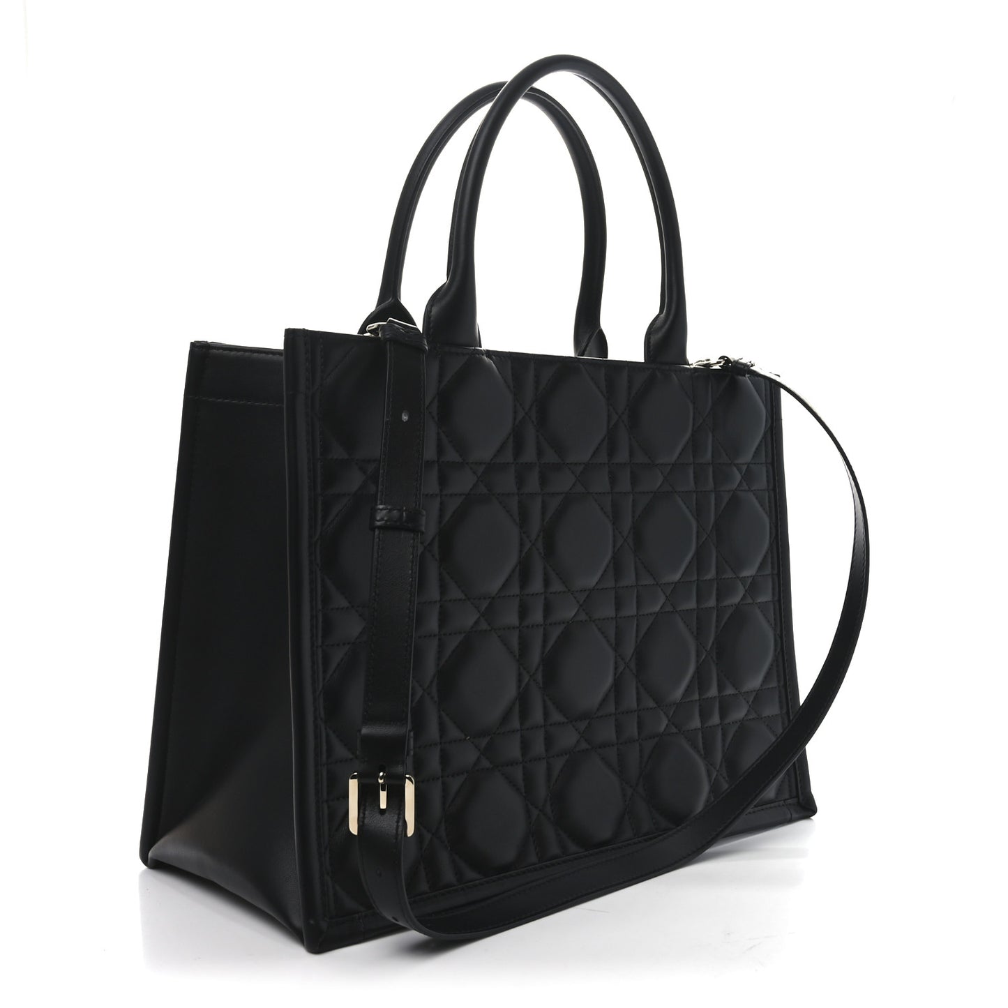 Calfskin Macro Cannage Medium Book Tote Black