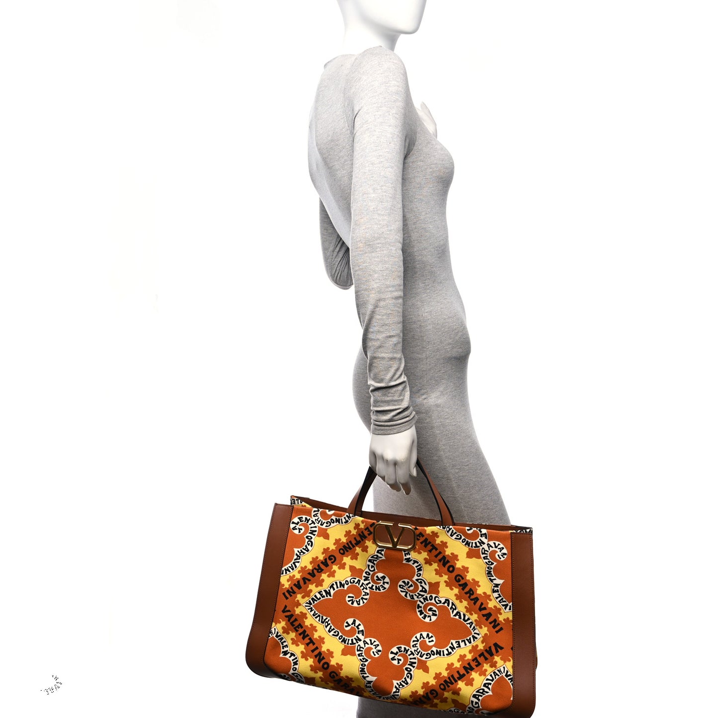 Canvas Calfskin Large Bandana Print Vlogo Signature Tote Saddle Brown Multicolor