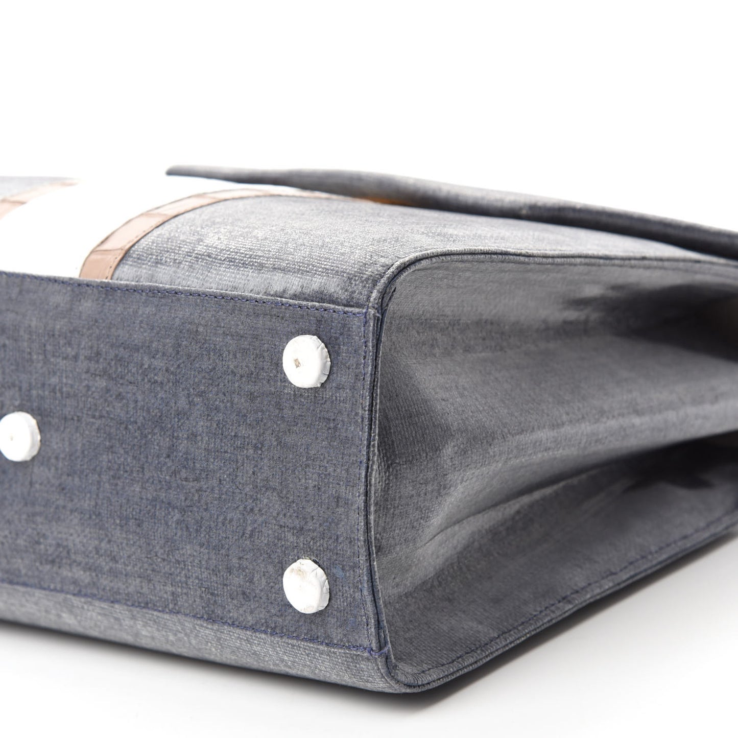 Crocodile Linen Mini Lily Top Handle Bag Navy