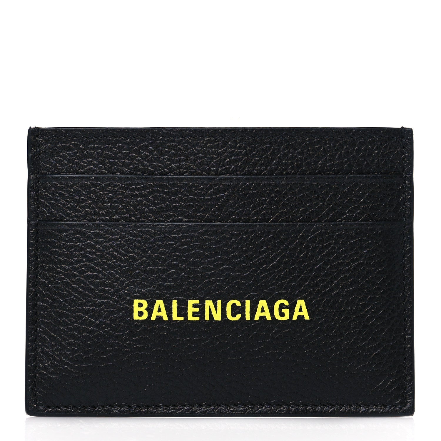 Balenciaga Grained Calfskin Logo Cash Card Holder Black Fluo