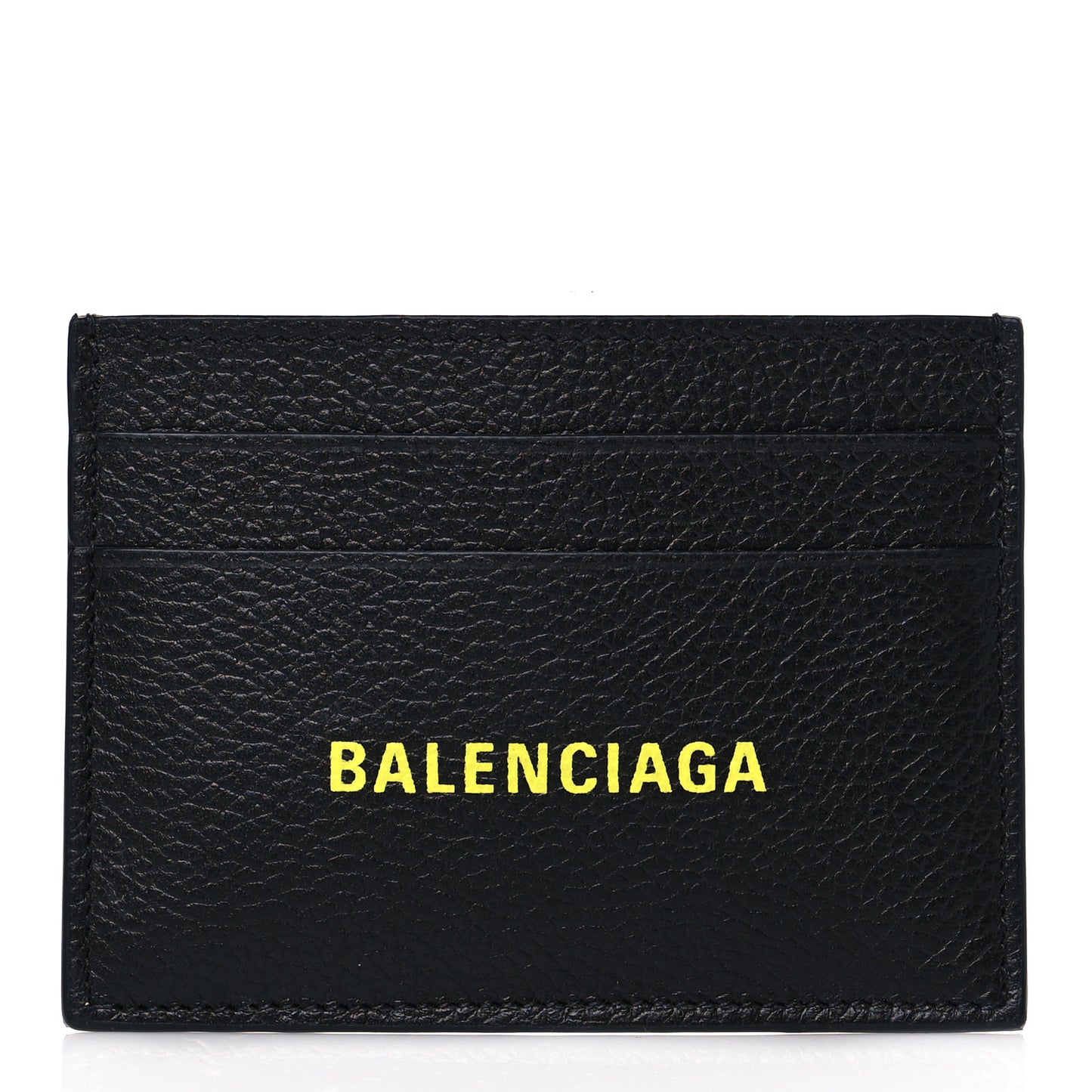 Grained Calfskin Logo Cash Card Holder Black Fluo Yellow