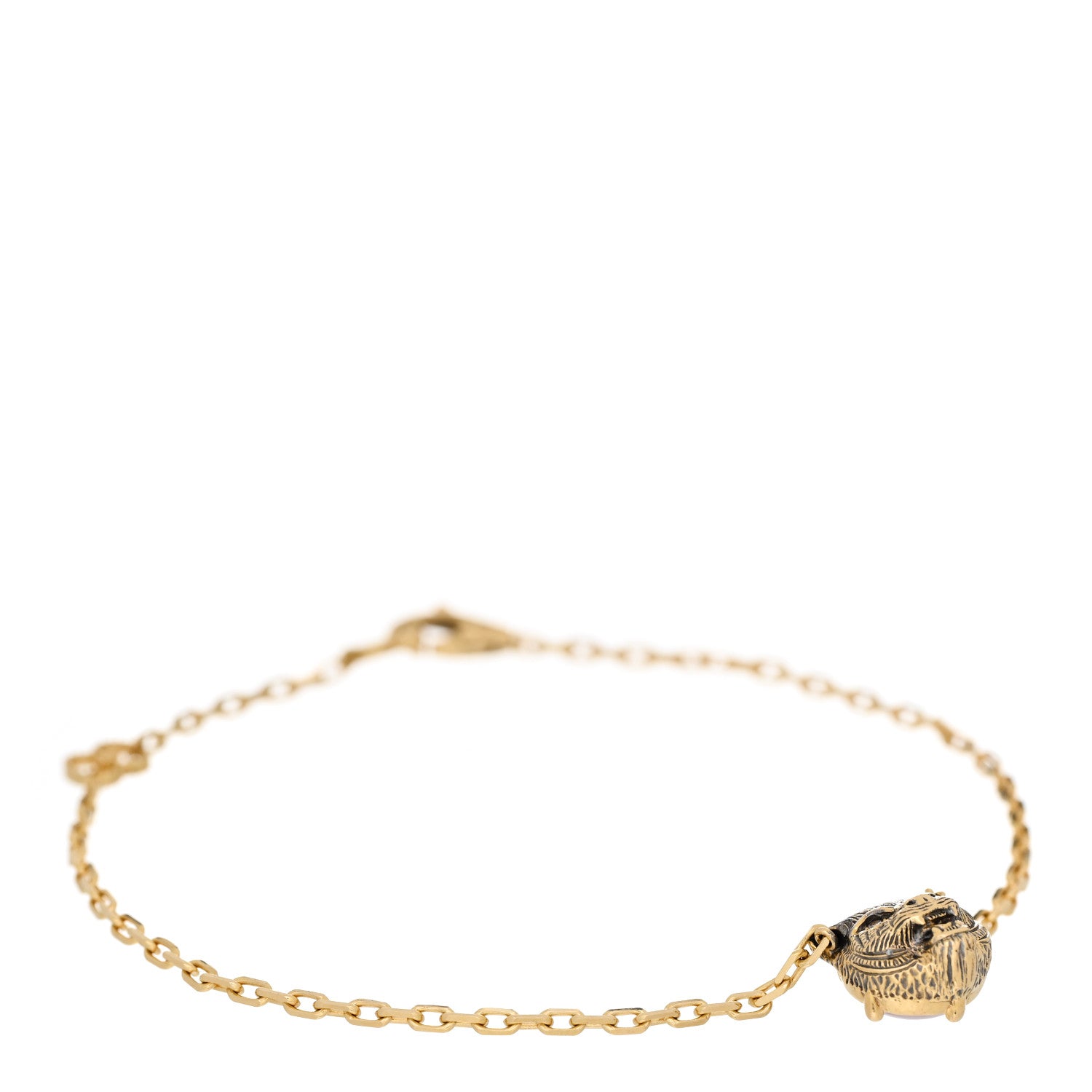 Gucci 18K Yellow Gold Diamond Pink Opal Le Marche des Merveilles Feline Bracelet 1 of 7