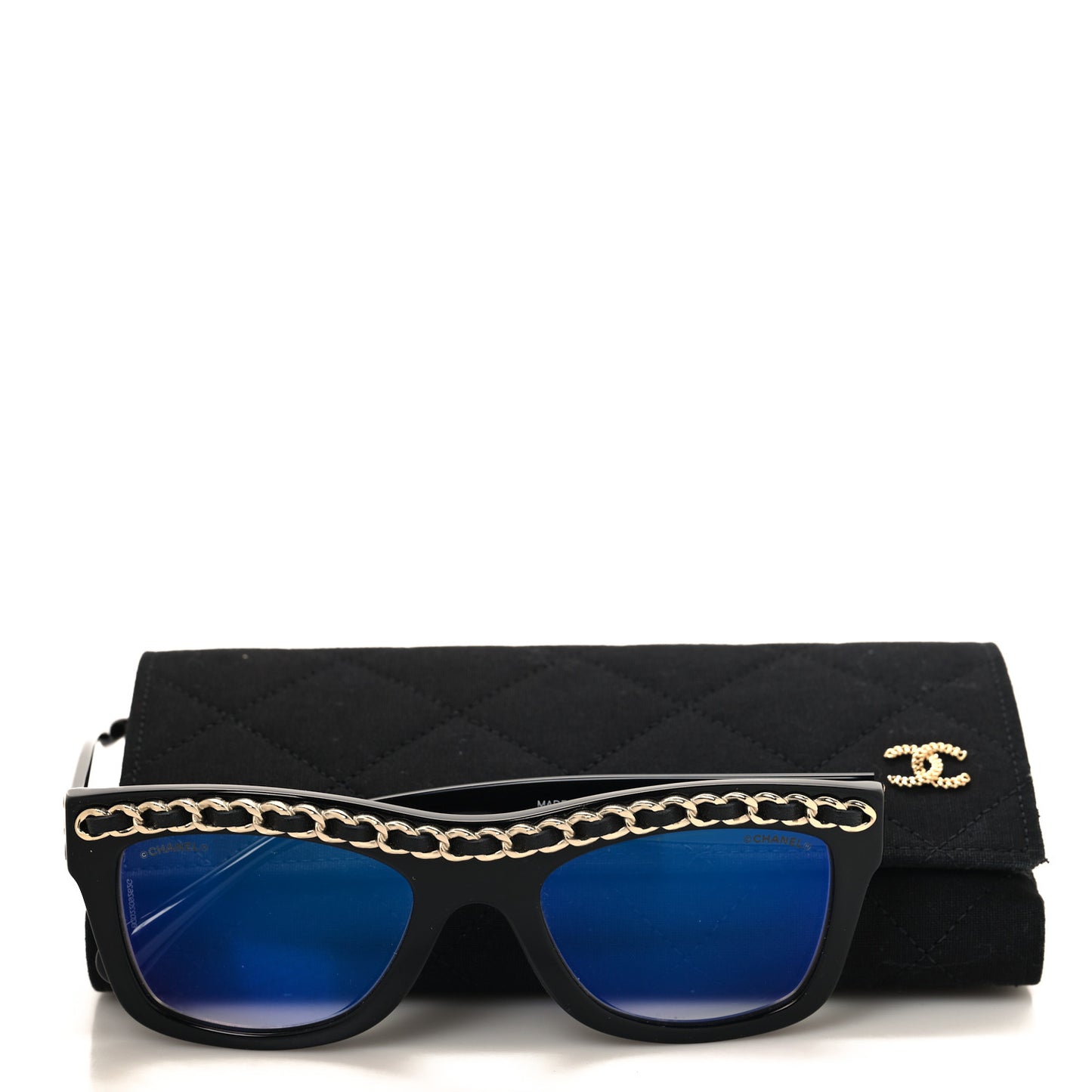 Acetate Calfskin Chain Rectangle Sunglasses 71626A Black