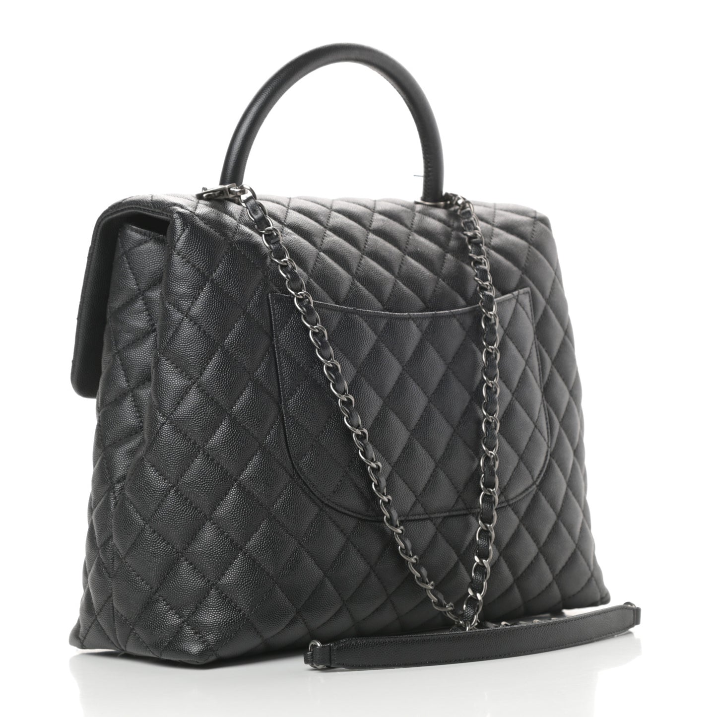 Caviar Quilted Large Coco Handle Flap Black
