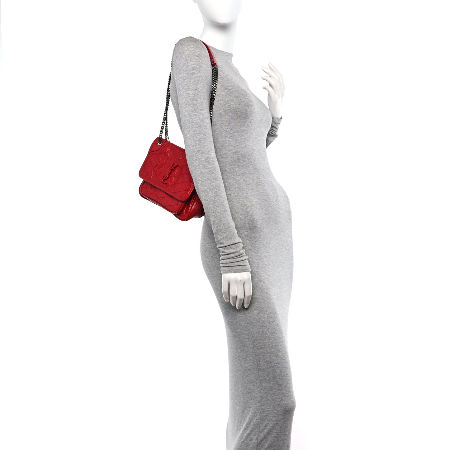 Crinkled Calfskin Matelasse Monogram Baby Niki Chain Satchel Rouge Eros