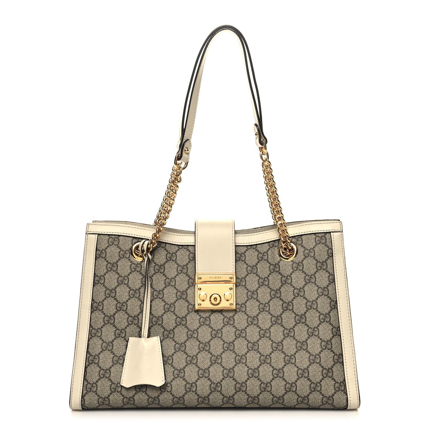GG Supreme Monogram Medium Padlock Tote White