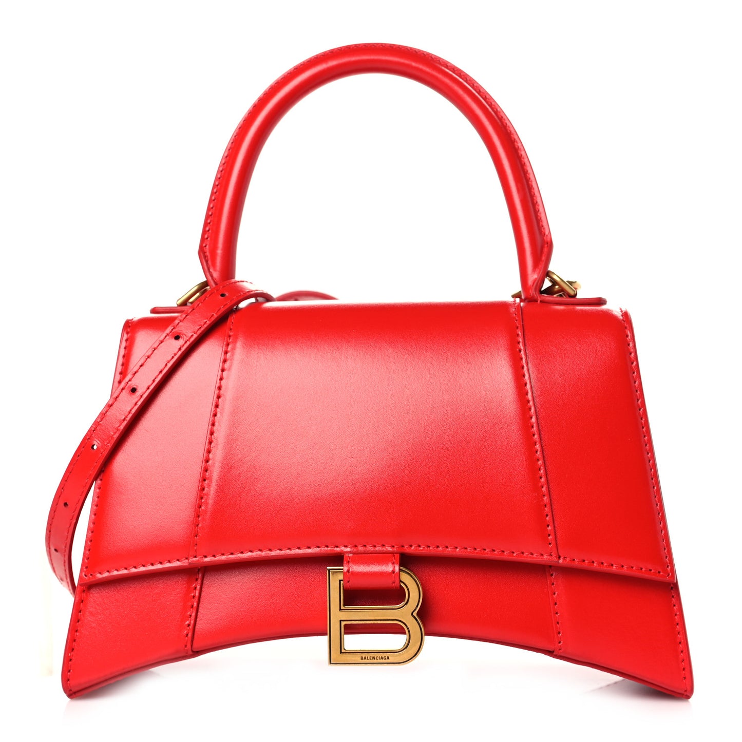 Shiny Box Calfskin Small Hourglass Top Handle Bag Bright Red