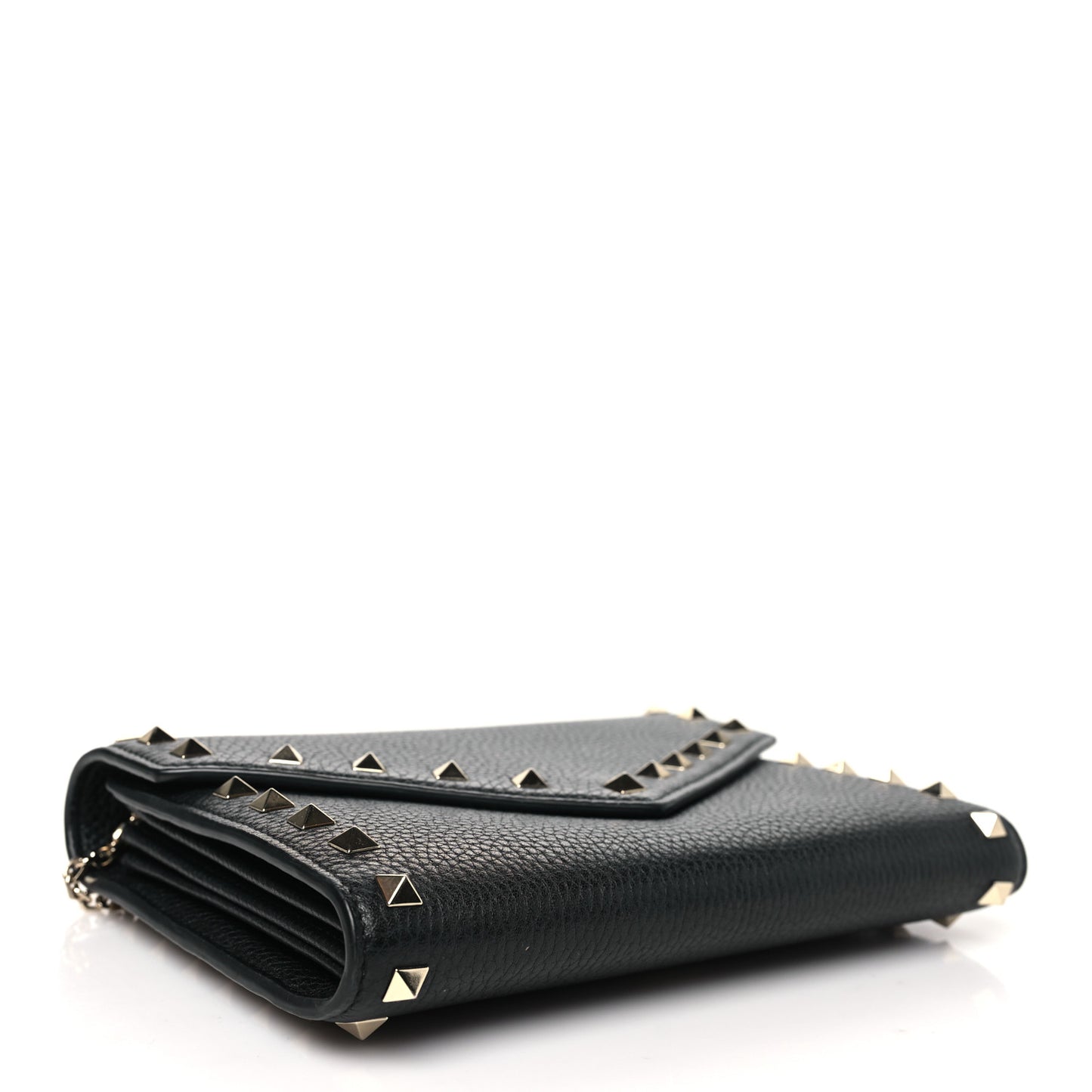 Pebbled Calfskin Rockstud Envelope Wallet on Chain Black