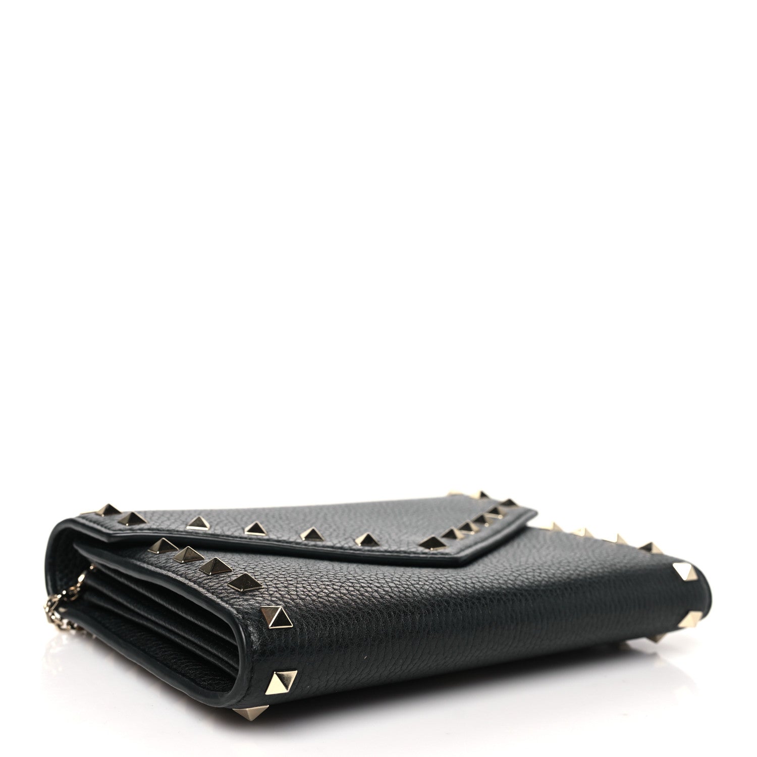 Valentino Garavani Pebbled Calfskin Rockstud Envelope Wallet on Chain Black 4 of 10
