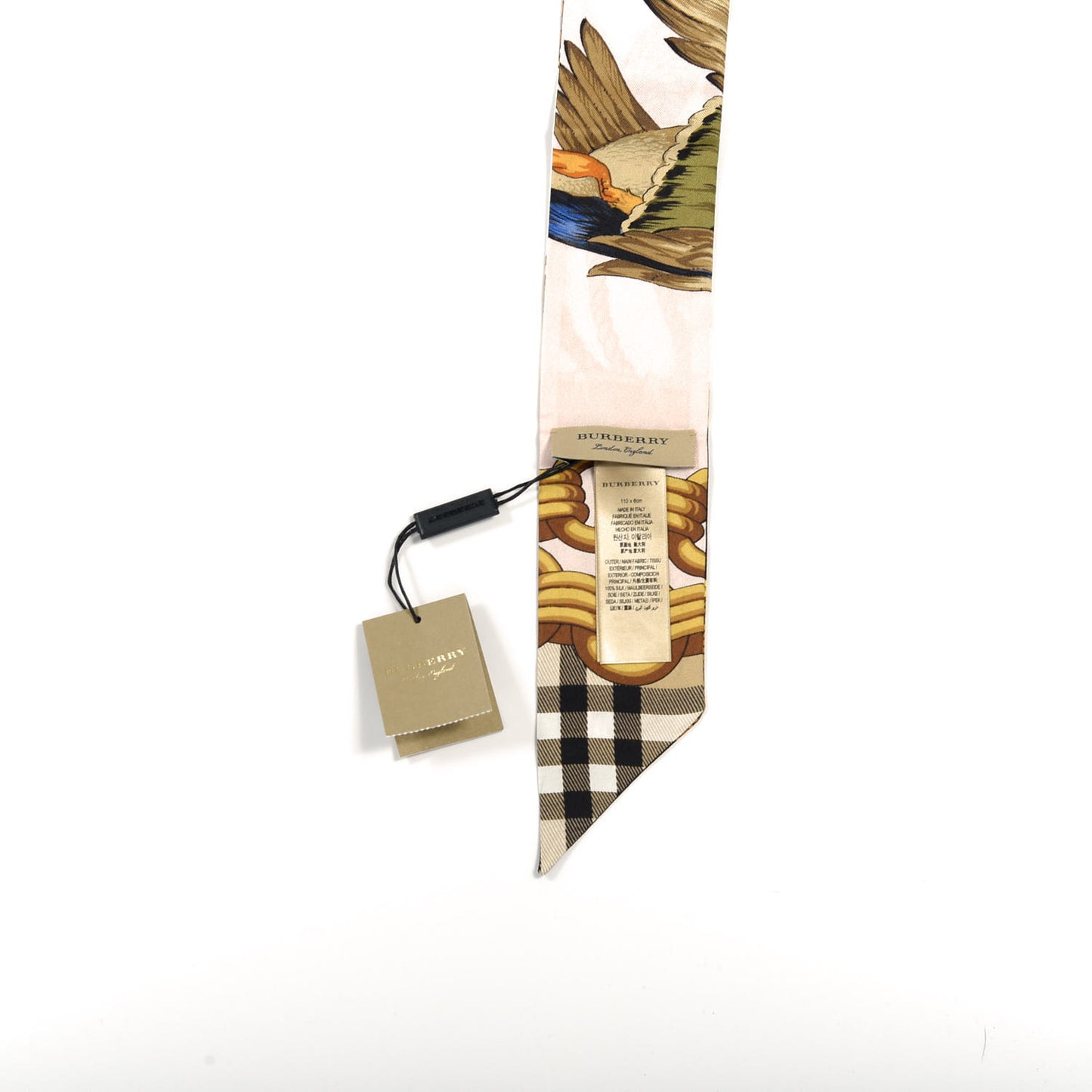 Silk Duck Chain Print Ribbon Scarf Gold
