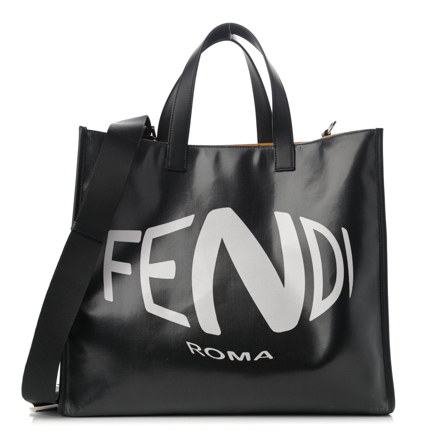 X SARAH COLEMAN Coated Canvas FF Fish Eye Logo Shopping Tote Black White