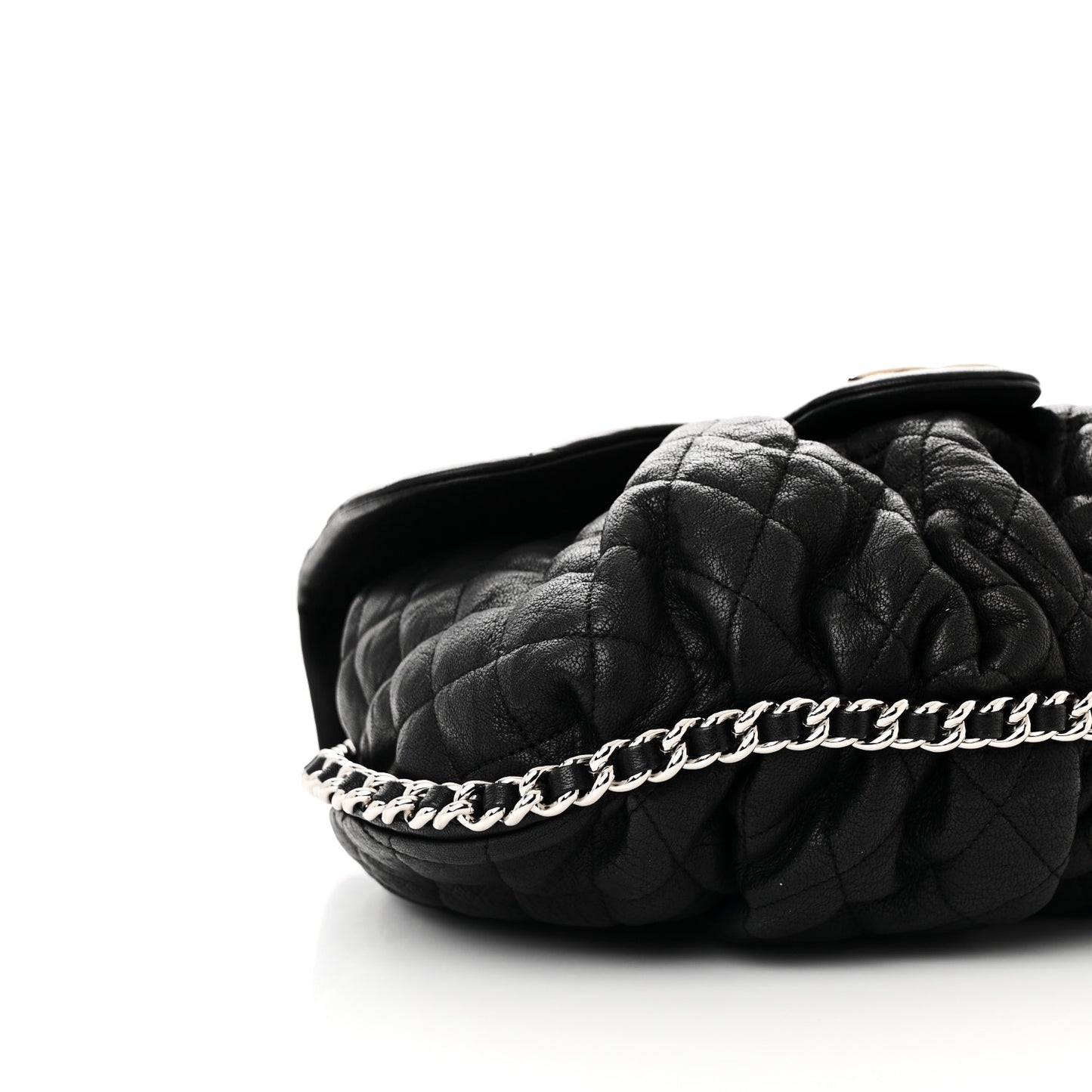 Washed Lambskin Quilted Large Chain Around Messenger Black