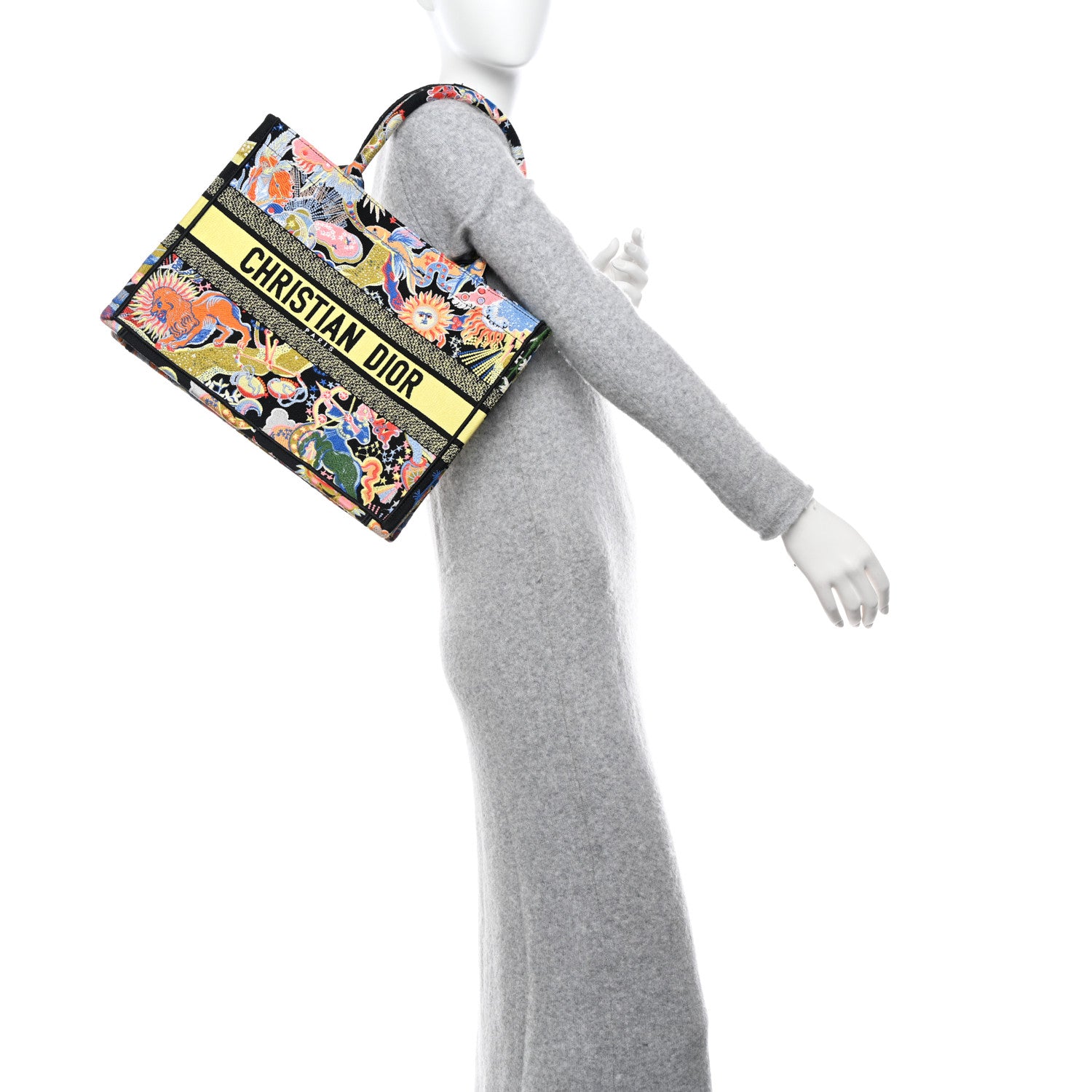 Christian Dior Canvas Zodiac Fantastico Embroidered Medium Book Tote Black Multicolor 3 of 12