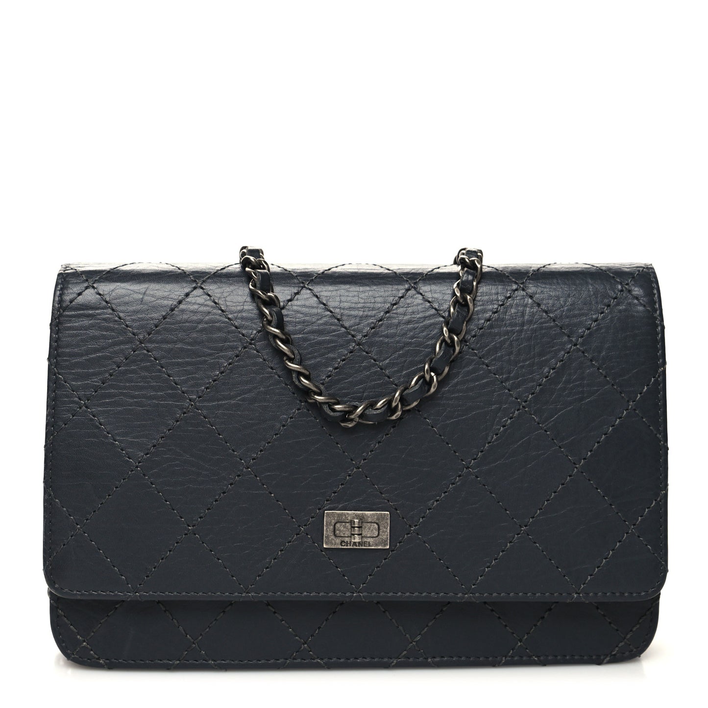 Aged Calfskin Quilted Reissue Wallet On Chain WOC Navy