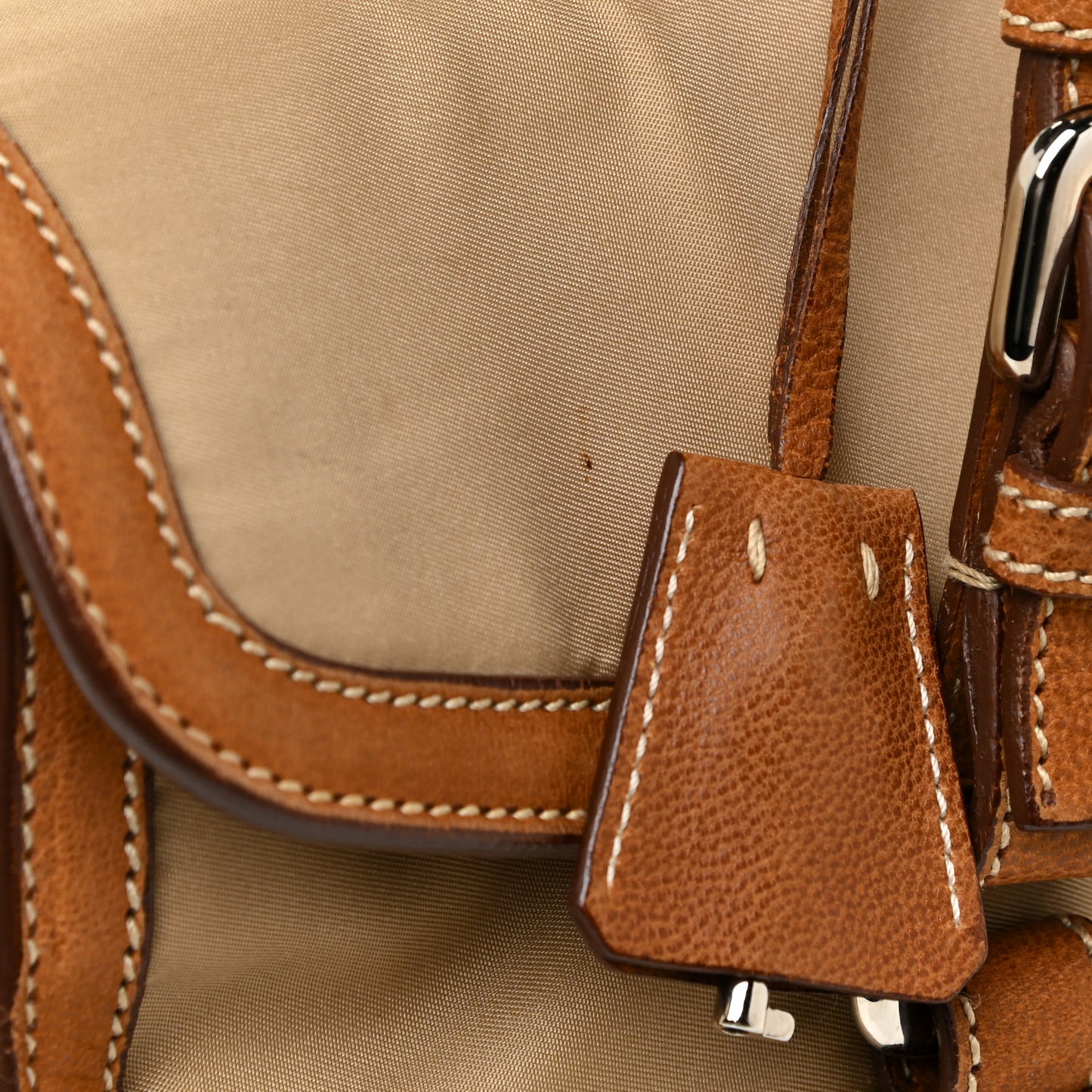 Tessuto Nylon Vitello Foldover Pushlock Satchel Beige