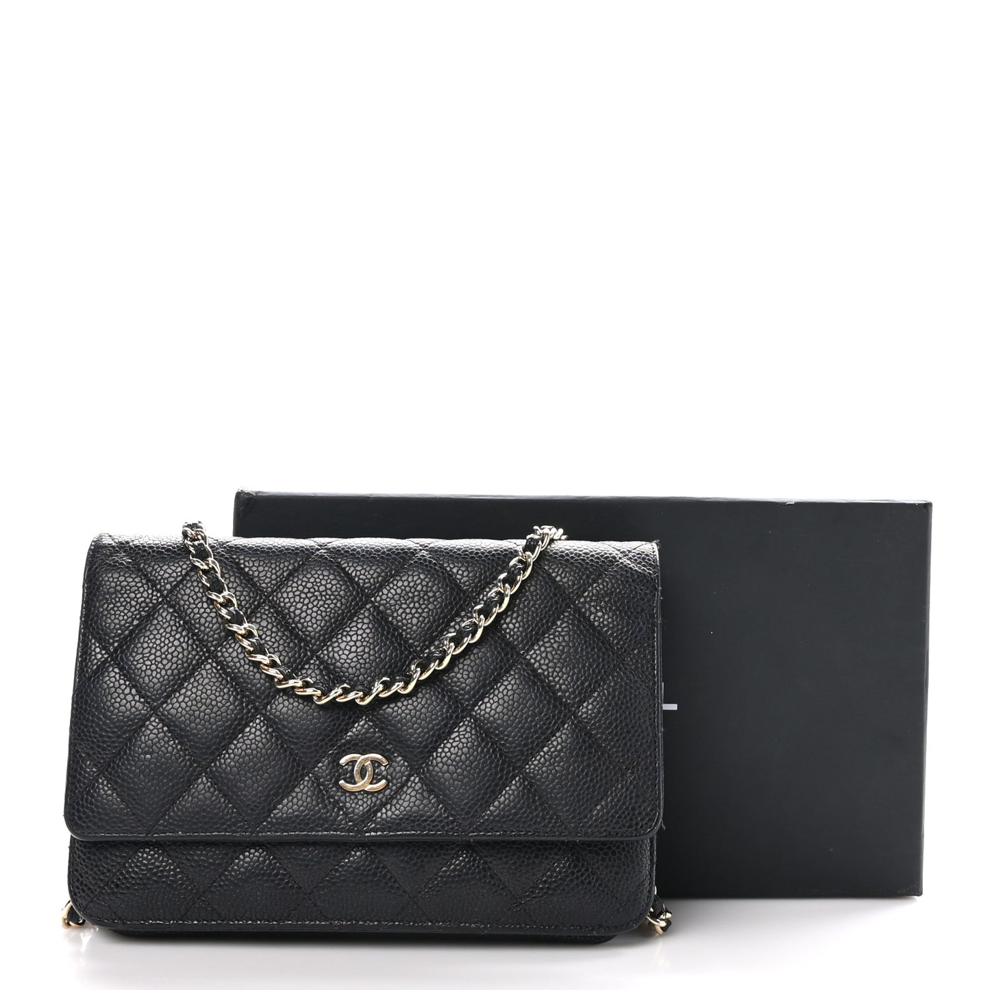 Caviar Quilted Wallet on Chain WOC Black