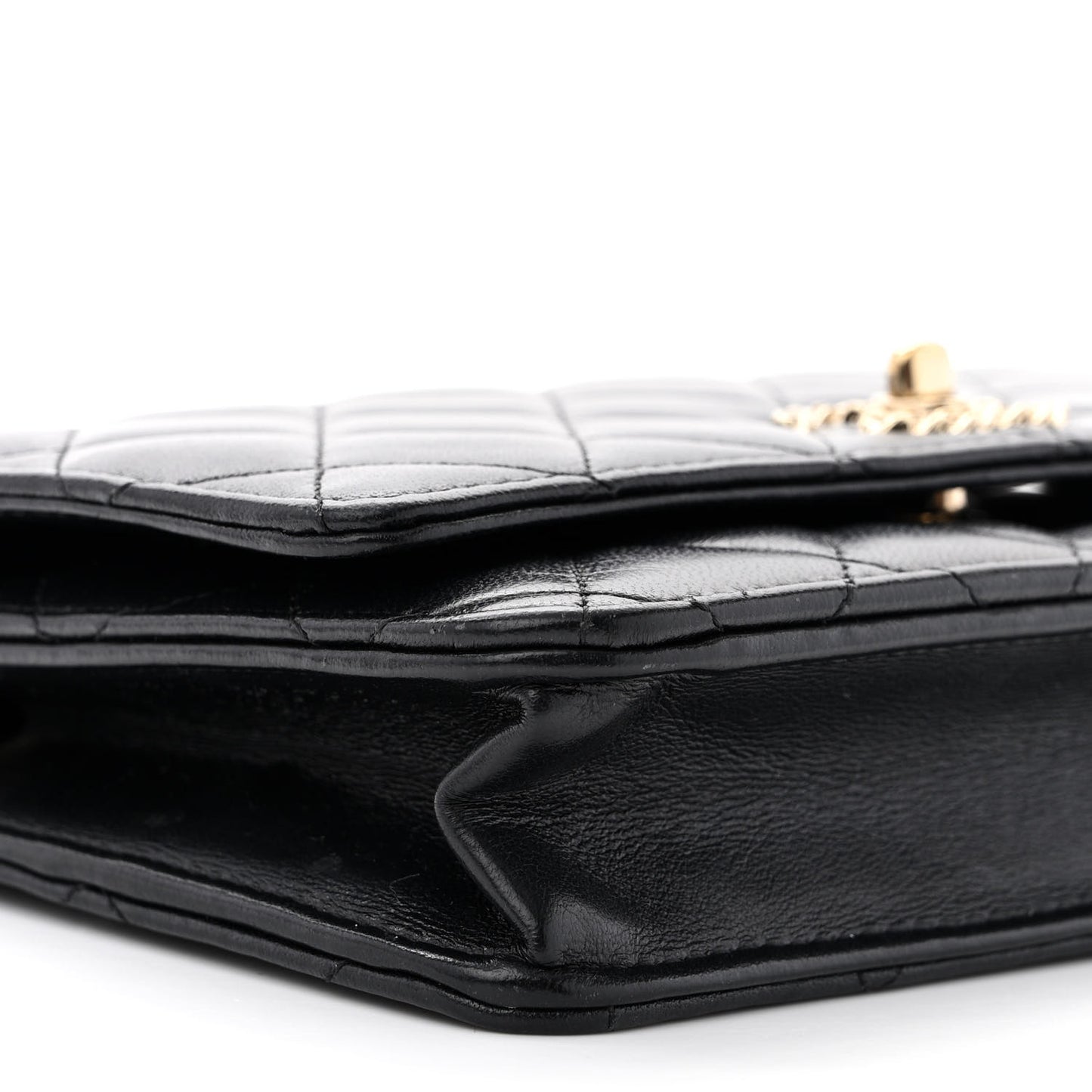 Lambskin Quilted Trendy CC Wallet On Chain WOC Black