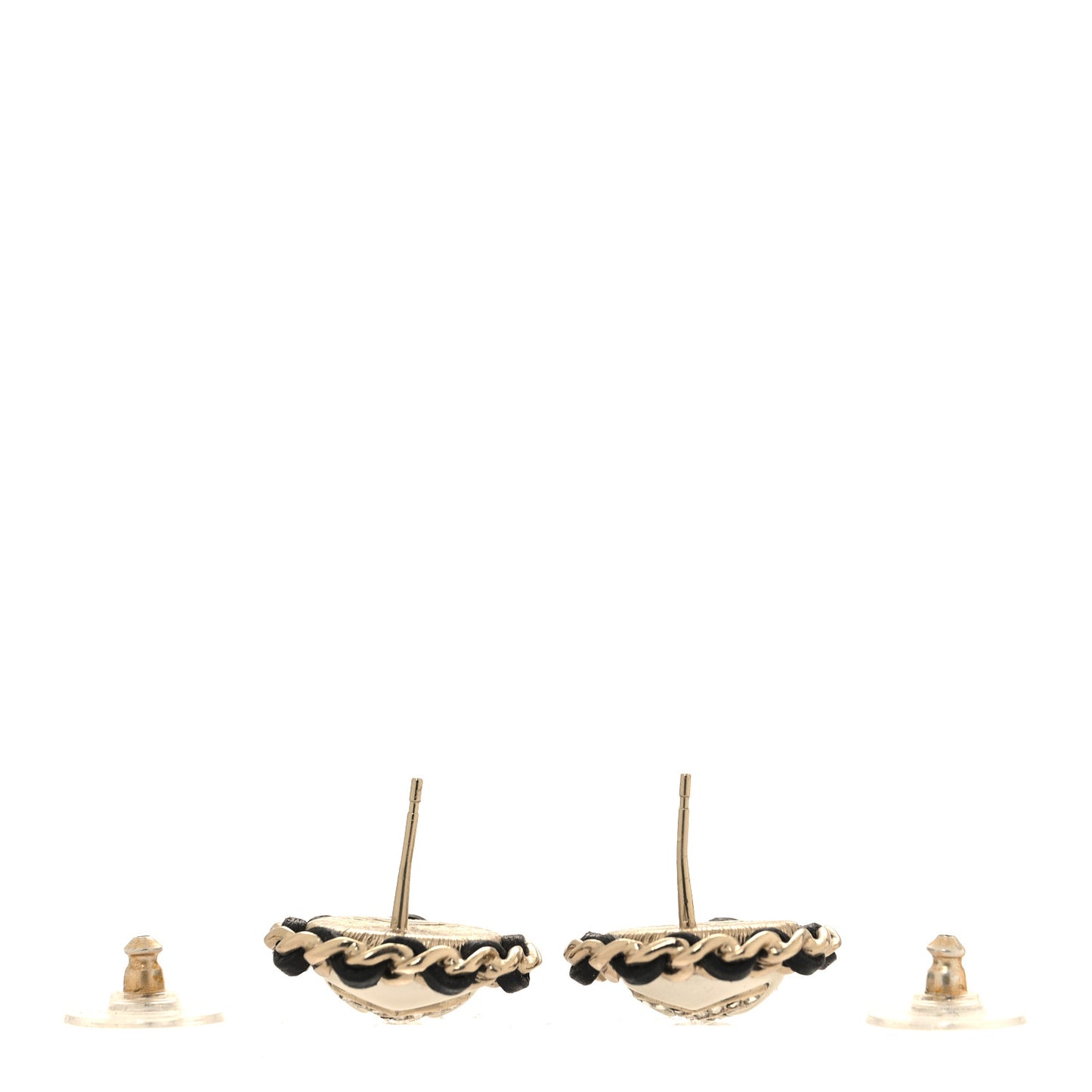 Pearl Crystal Lambskin CC Earrings Gold Black