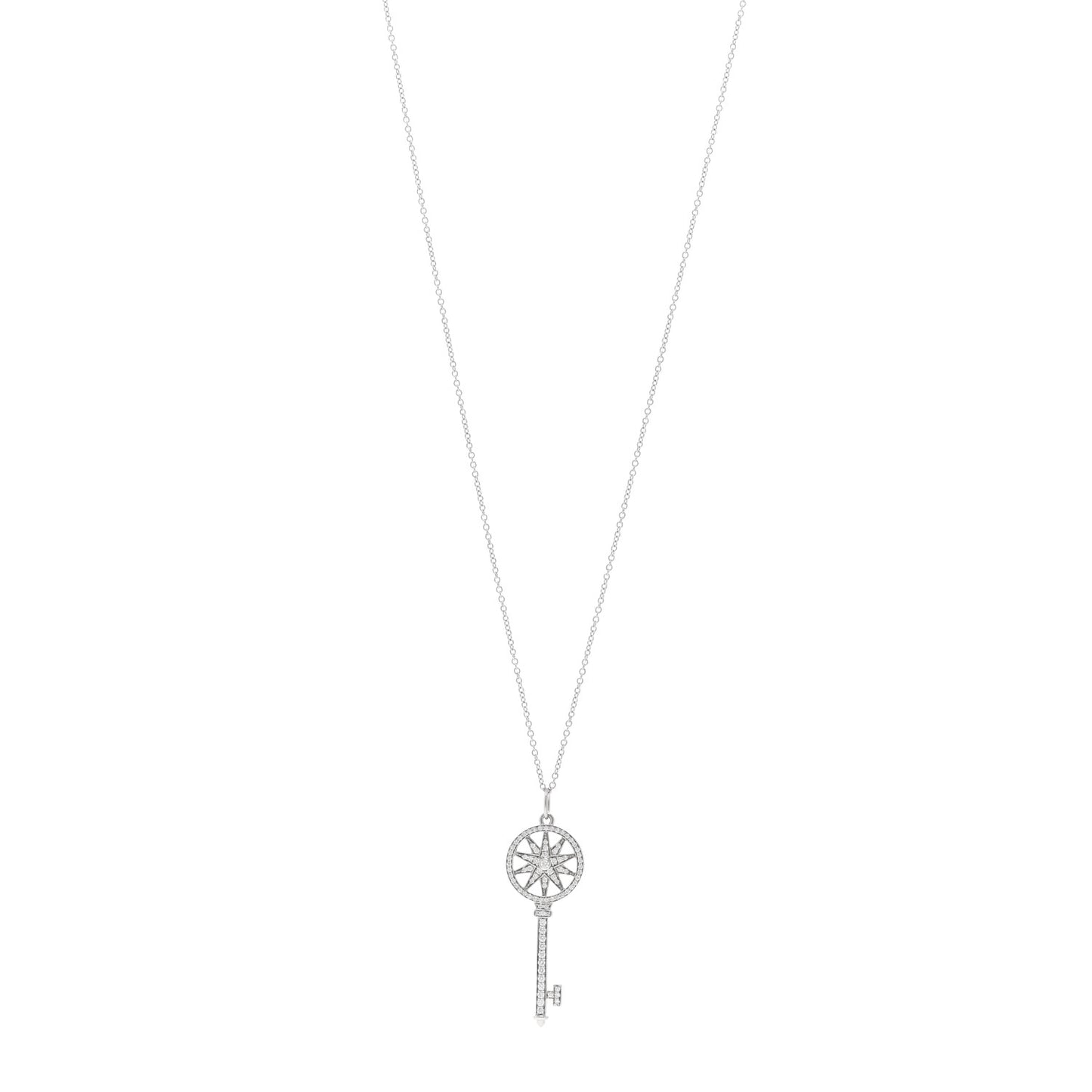 Platinum 18K White Gold Diamond Star Key Pendant Necklace