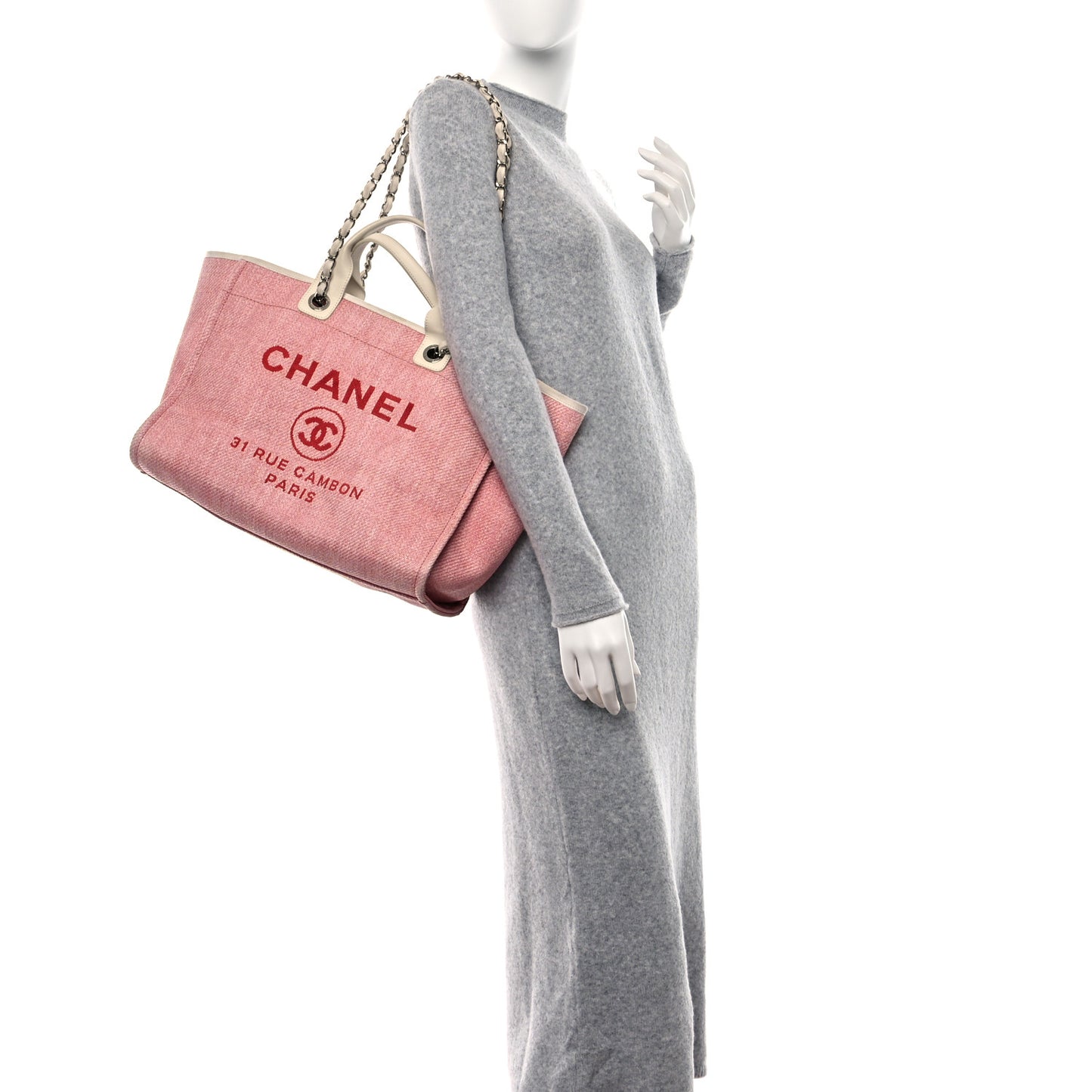 Woven Straw Raffia Medium Deauville Tote Pink White