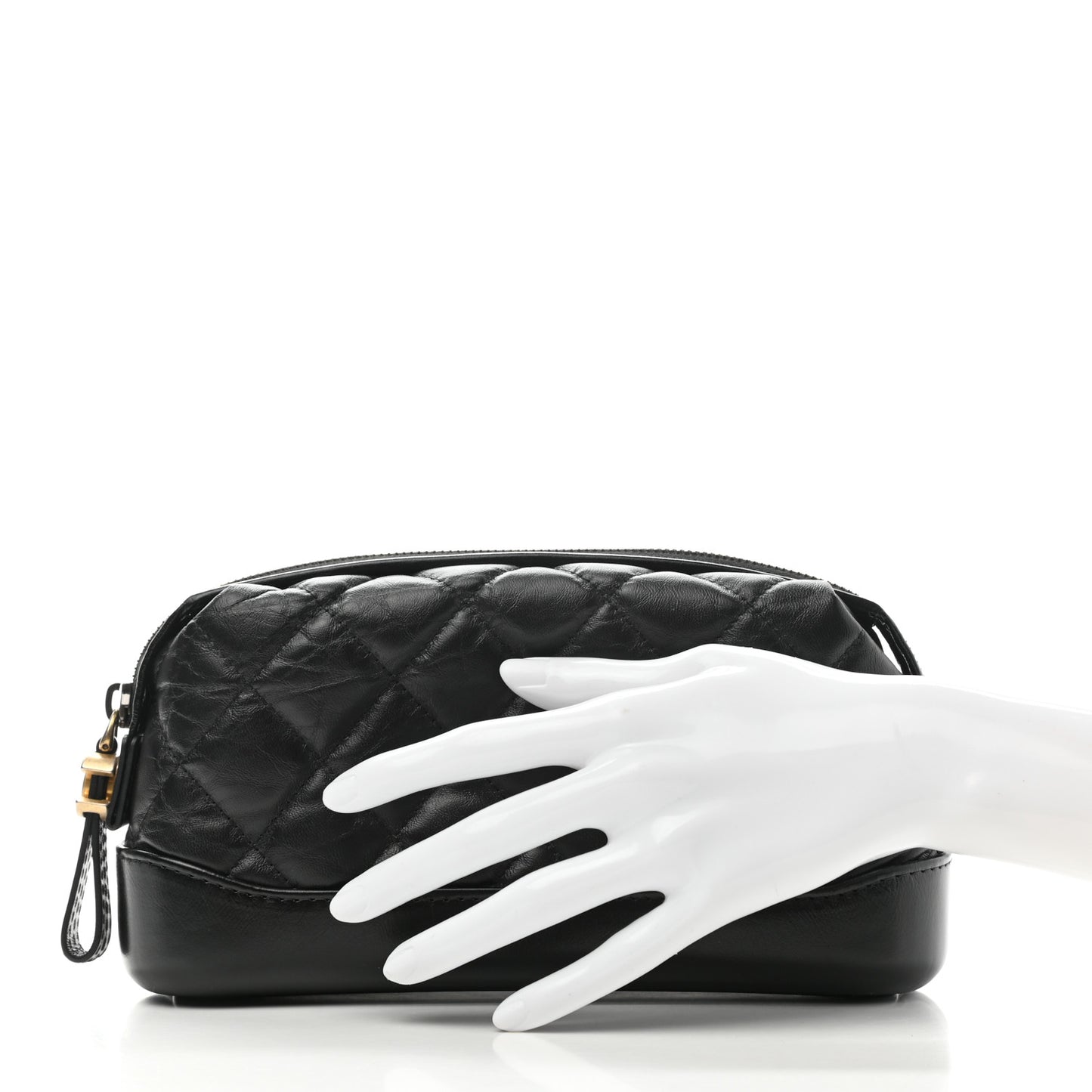Aged Calfskin Quilted Gabrielle Cosmetic Case Black