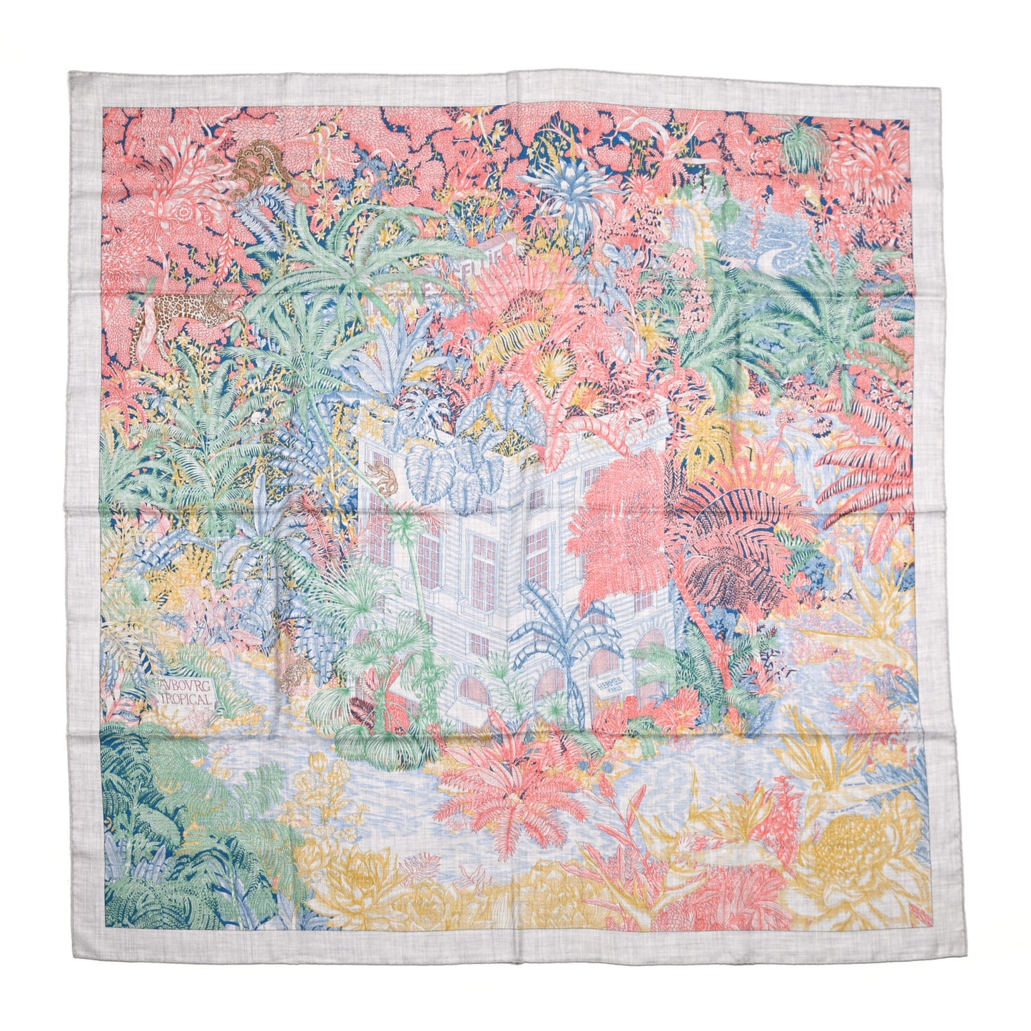 Cashmere Silk Faubourg Tropical Shawl 140 Gris Chine Rose