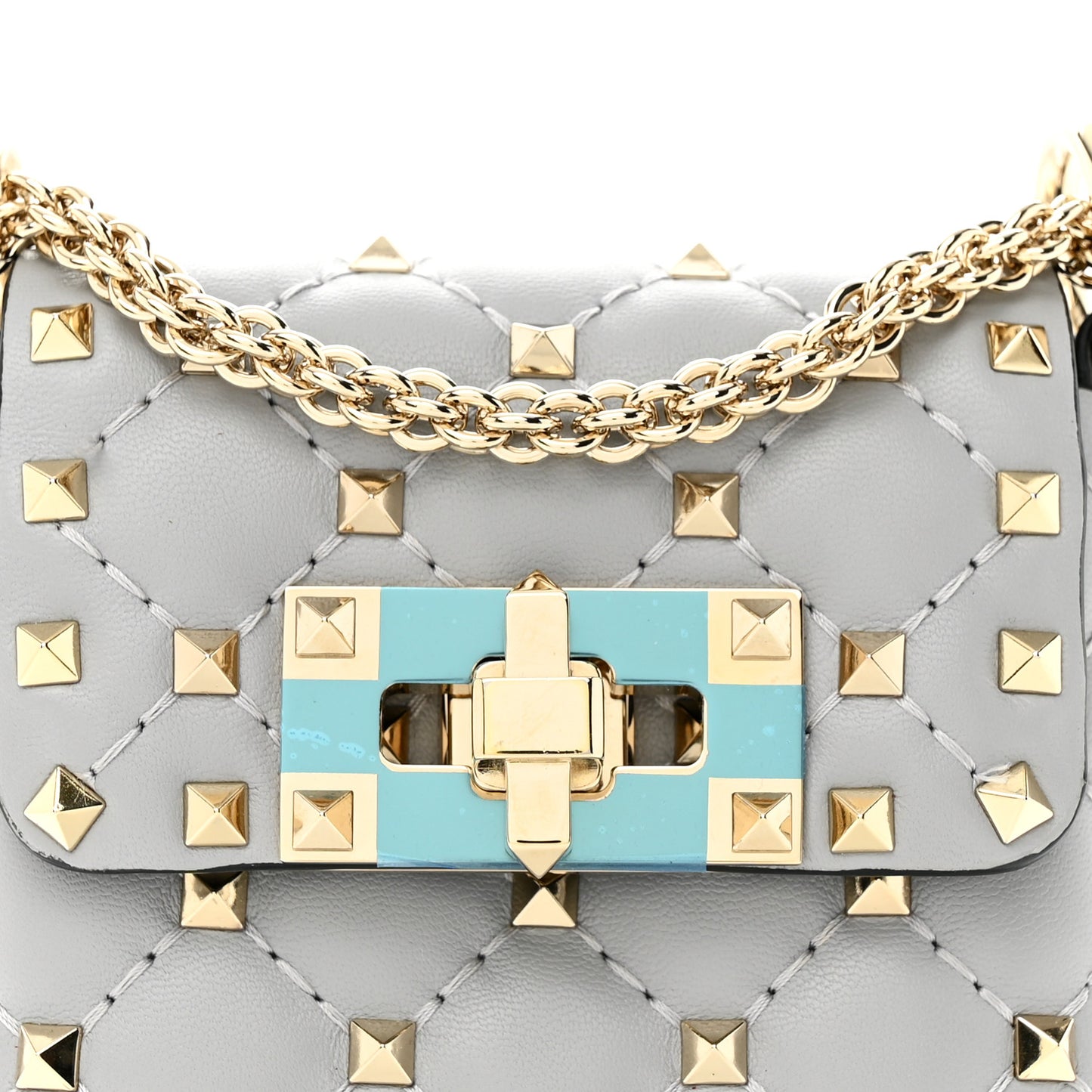 Lambskin Rockstud Crossbody Phone Case Pastel Grey