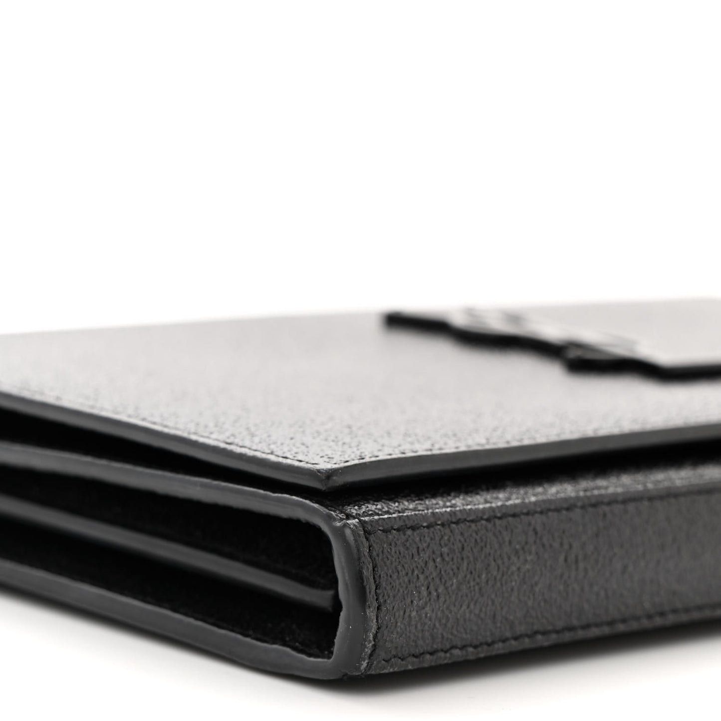 Grained Metallic Calfskin Monogram Chain Wallet Black