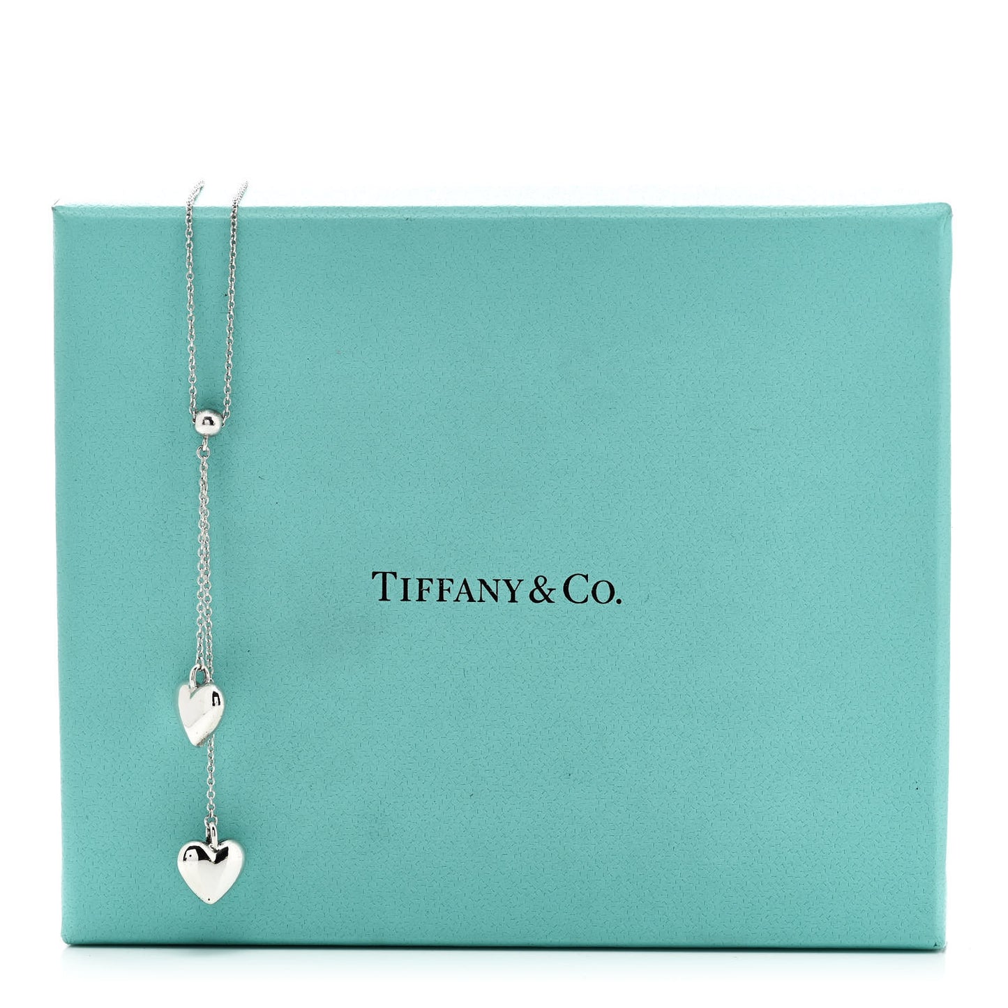 Sterling Silver Double Heart Lariat Pendant Necklace