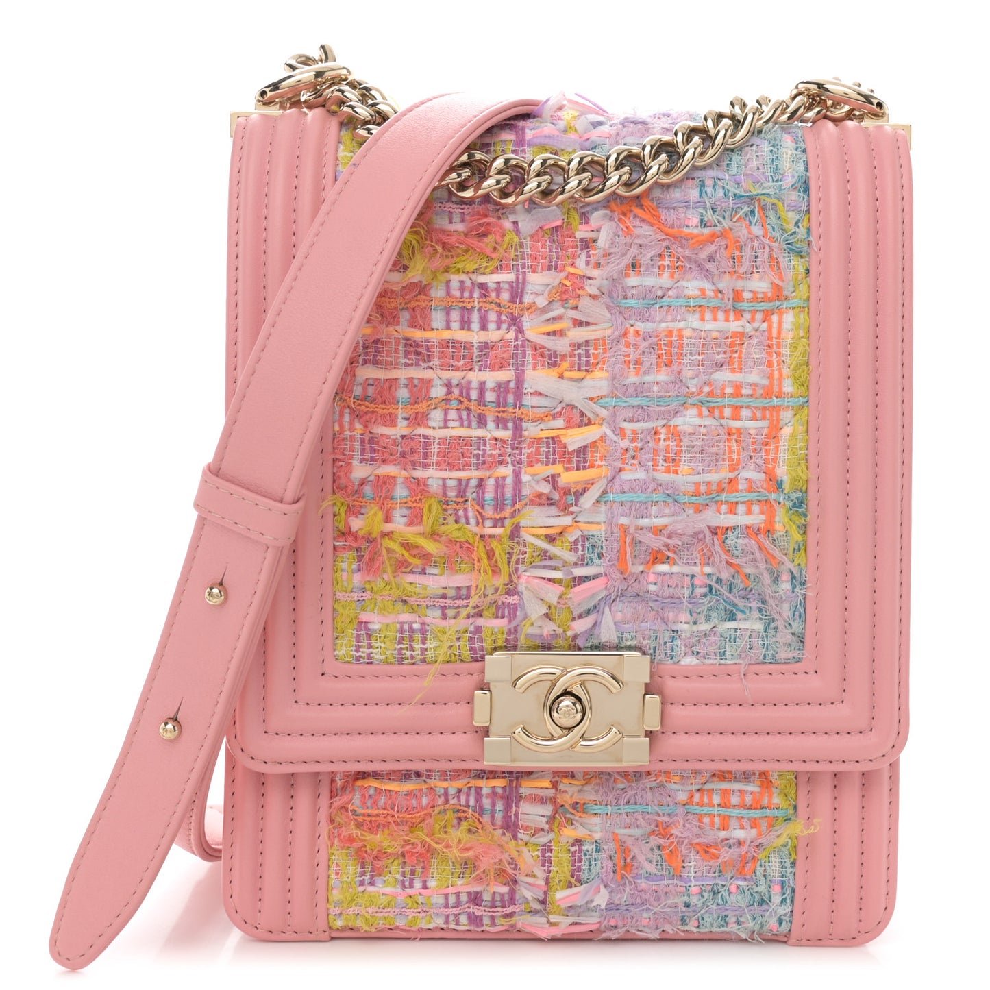 Calfskin Tweed Quilted North South Boy Flap Pink