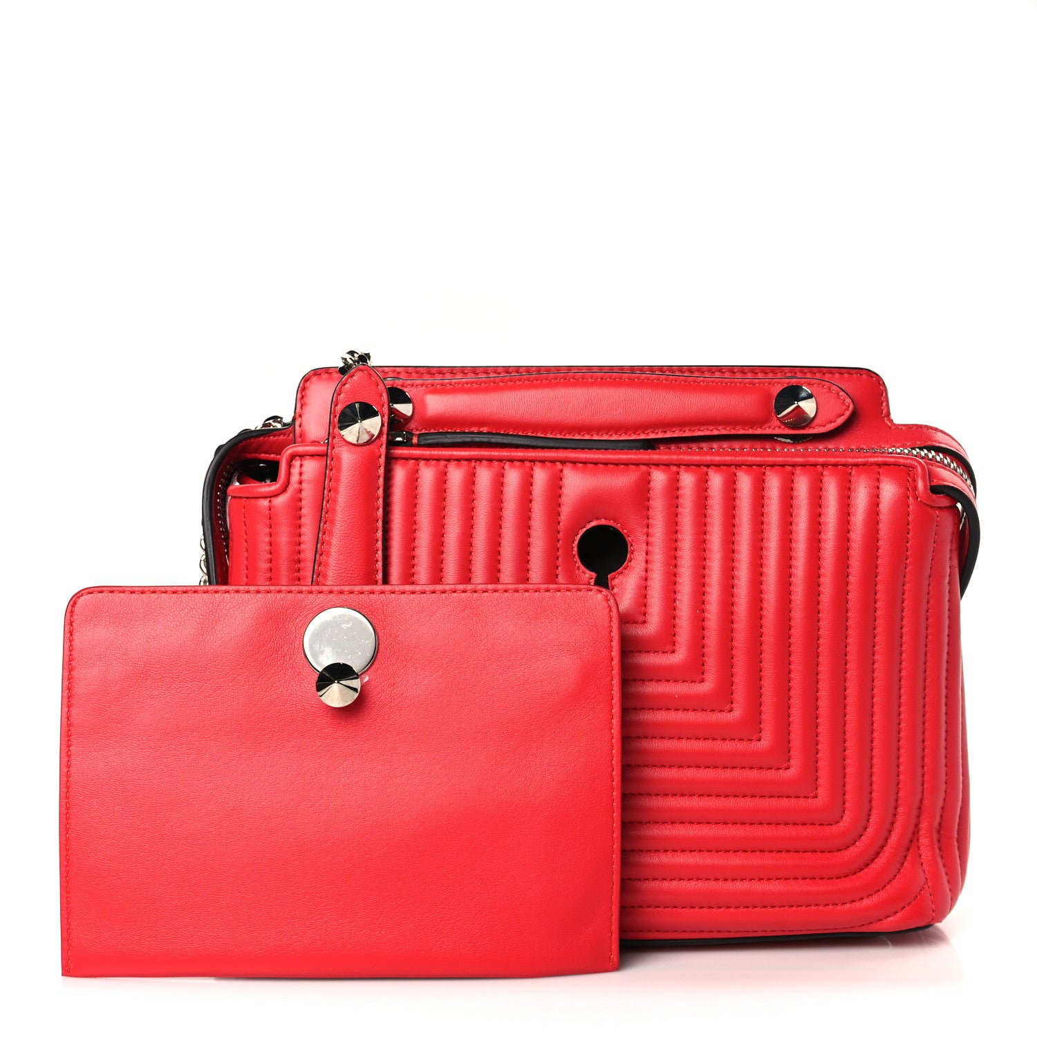 Fendi Shiny Nappa Trapuntata Small DotCom Click Chain Satchel Rojo 1 of 10