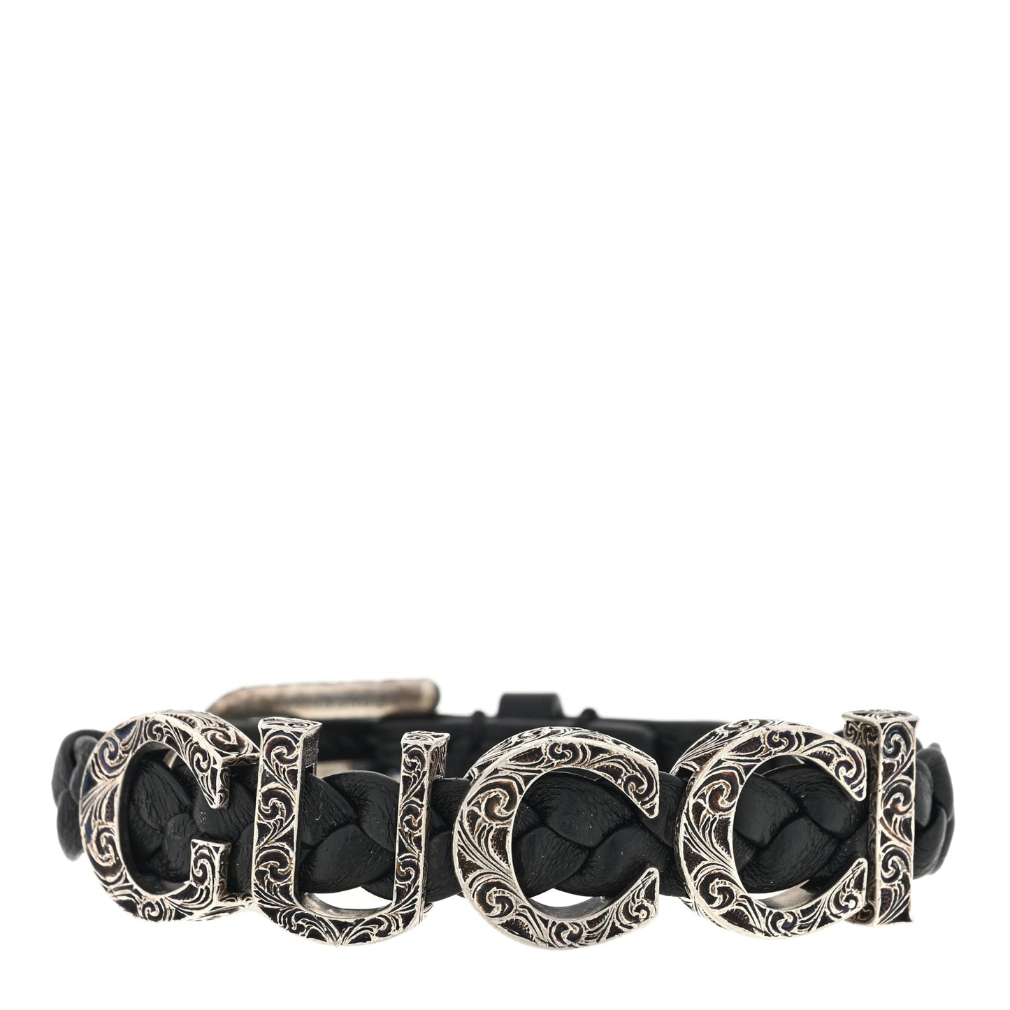 Sterling Silver Calfskin Logo Bracelet Black