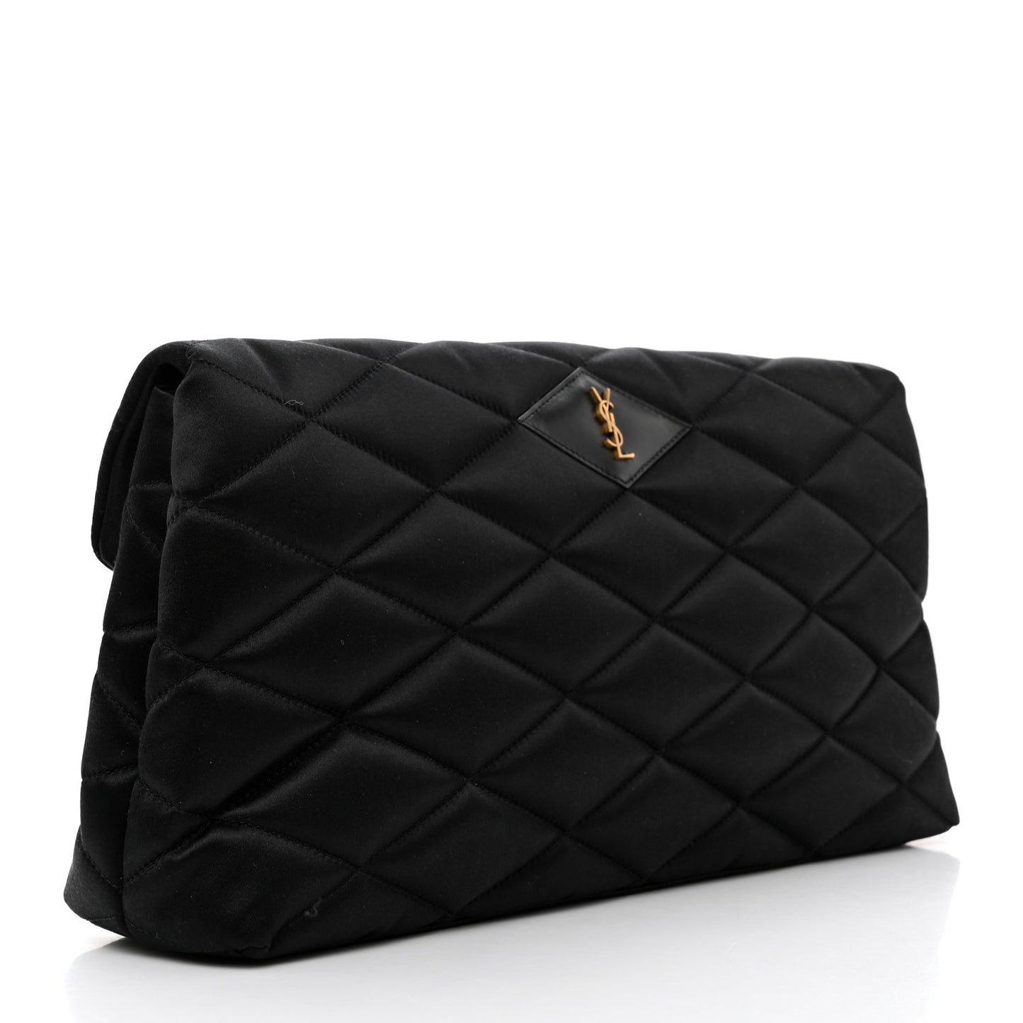 Satin Quilted Sade Puffer Envelope Clutch Black